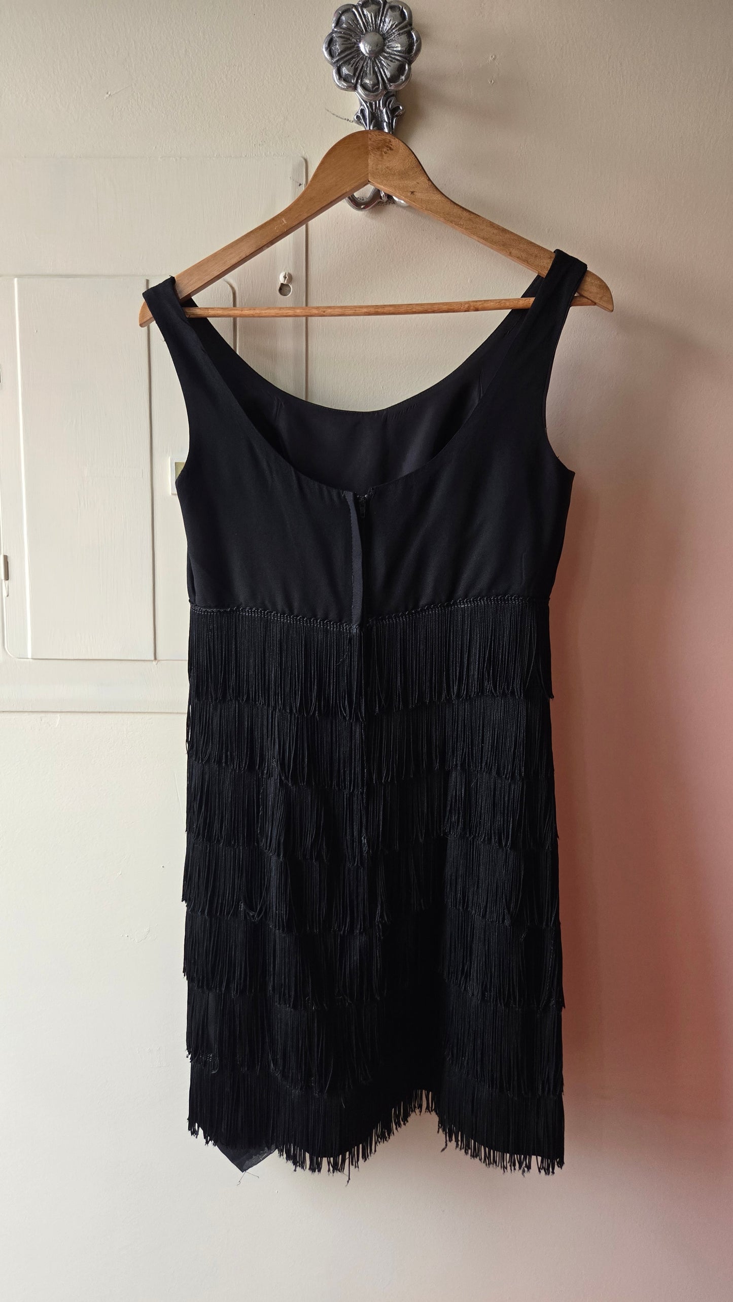 Black fringe 1960s party dress