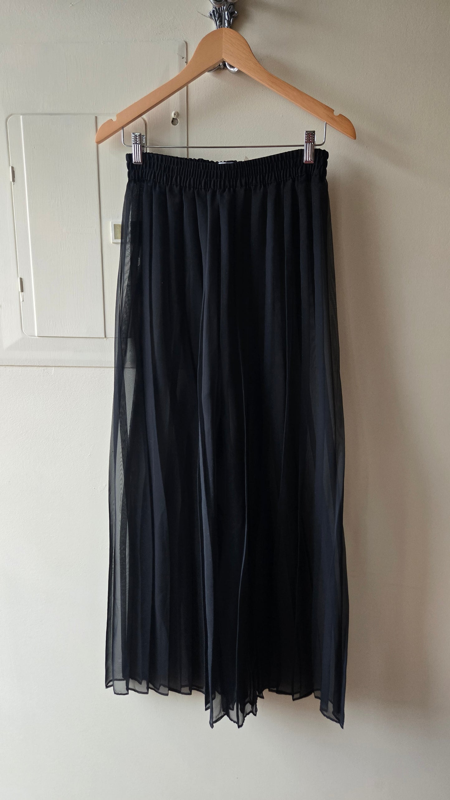 Sheer black pleated palazzo pants