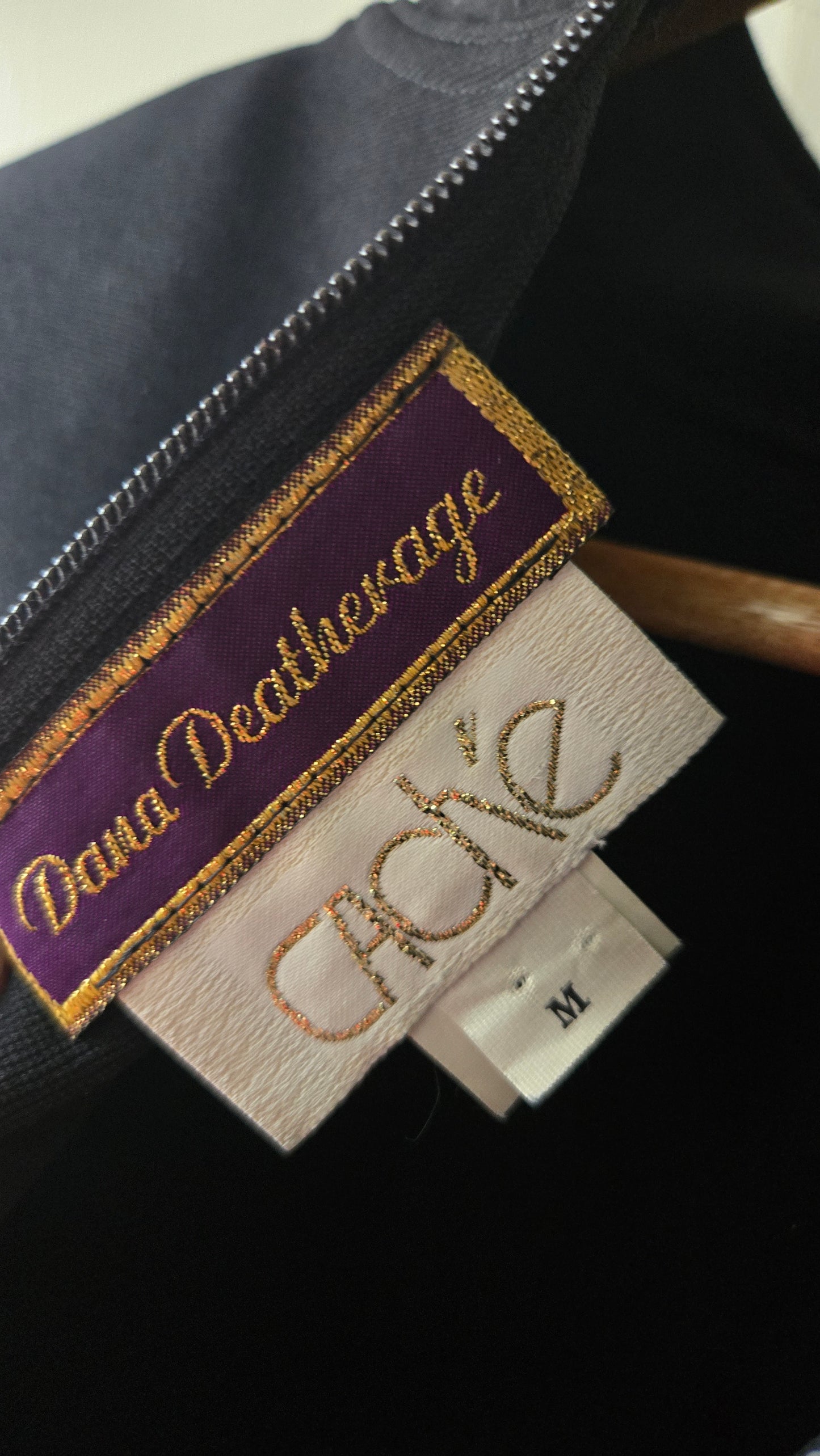 Dana Deatheridge black bodycon mini with sheer train!