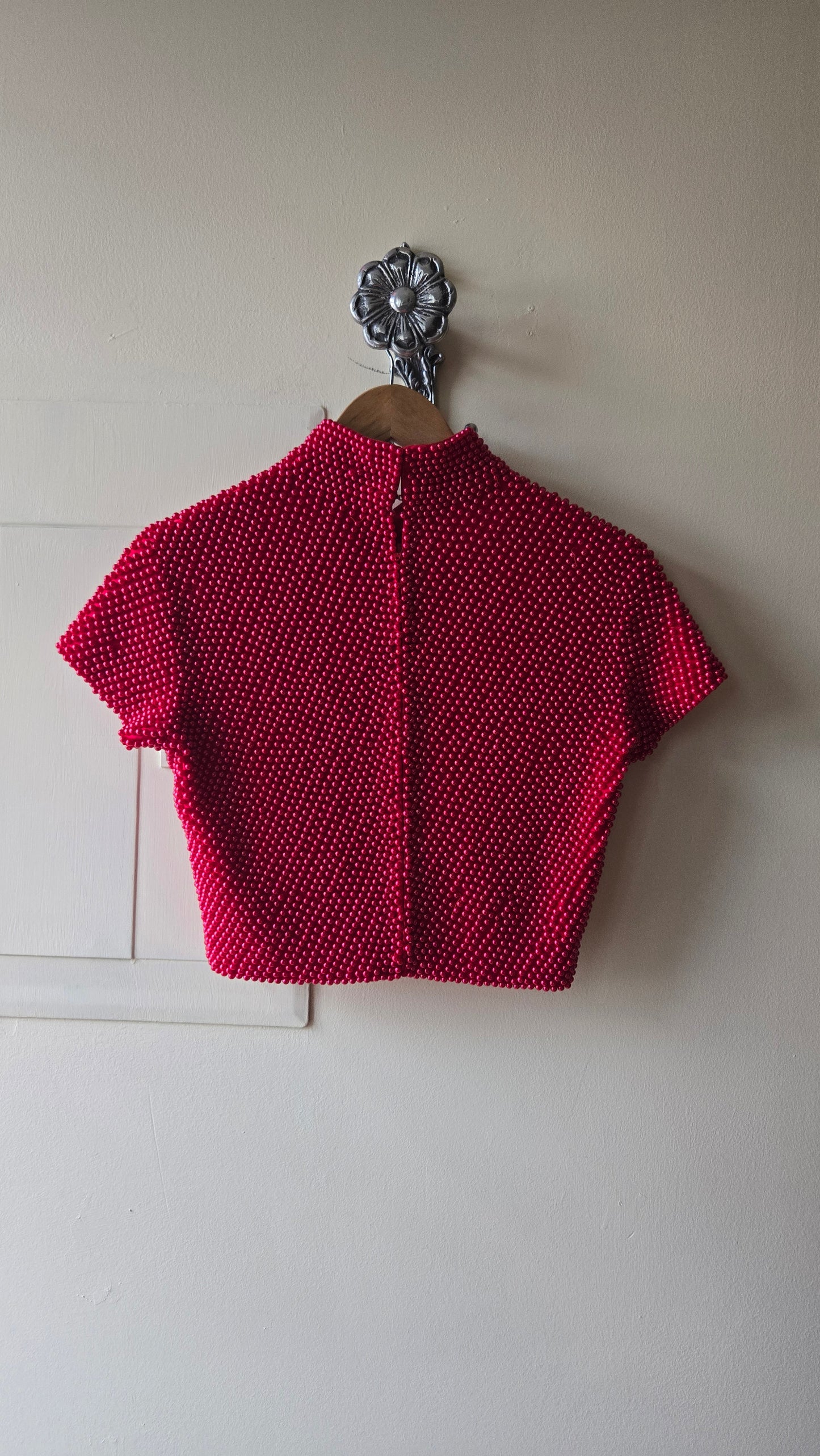 Caché beaded mock neck crop top