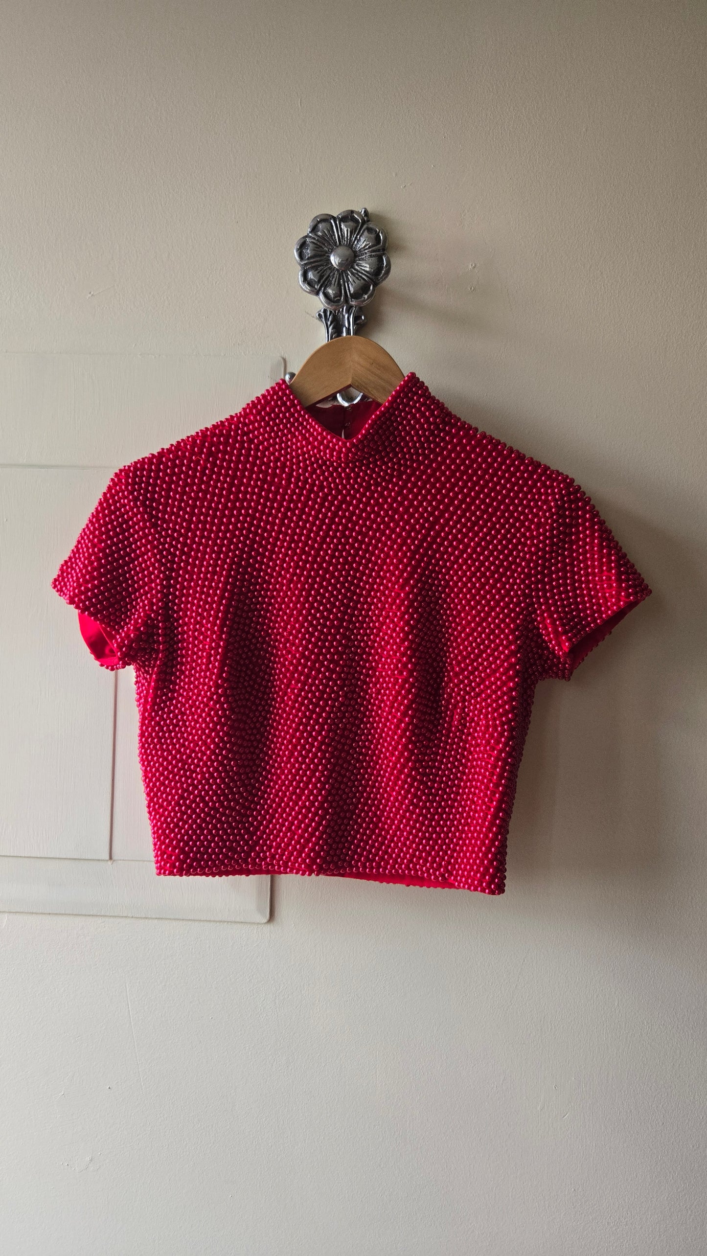 Caché beaded mock neck crop top