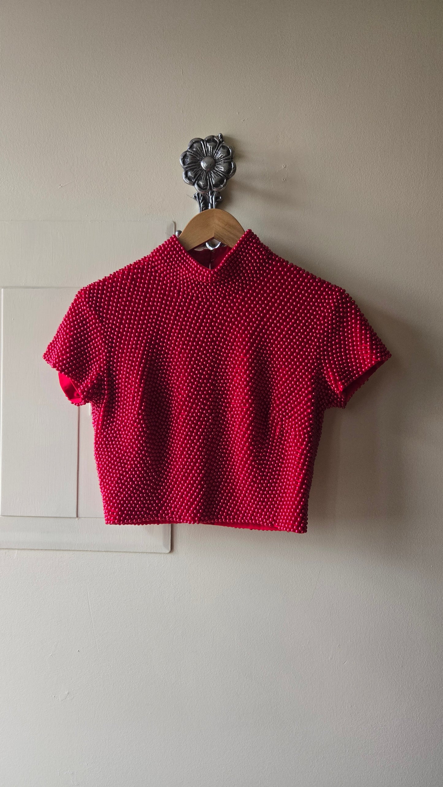 Caché beaded mock neck crop top