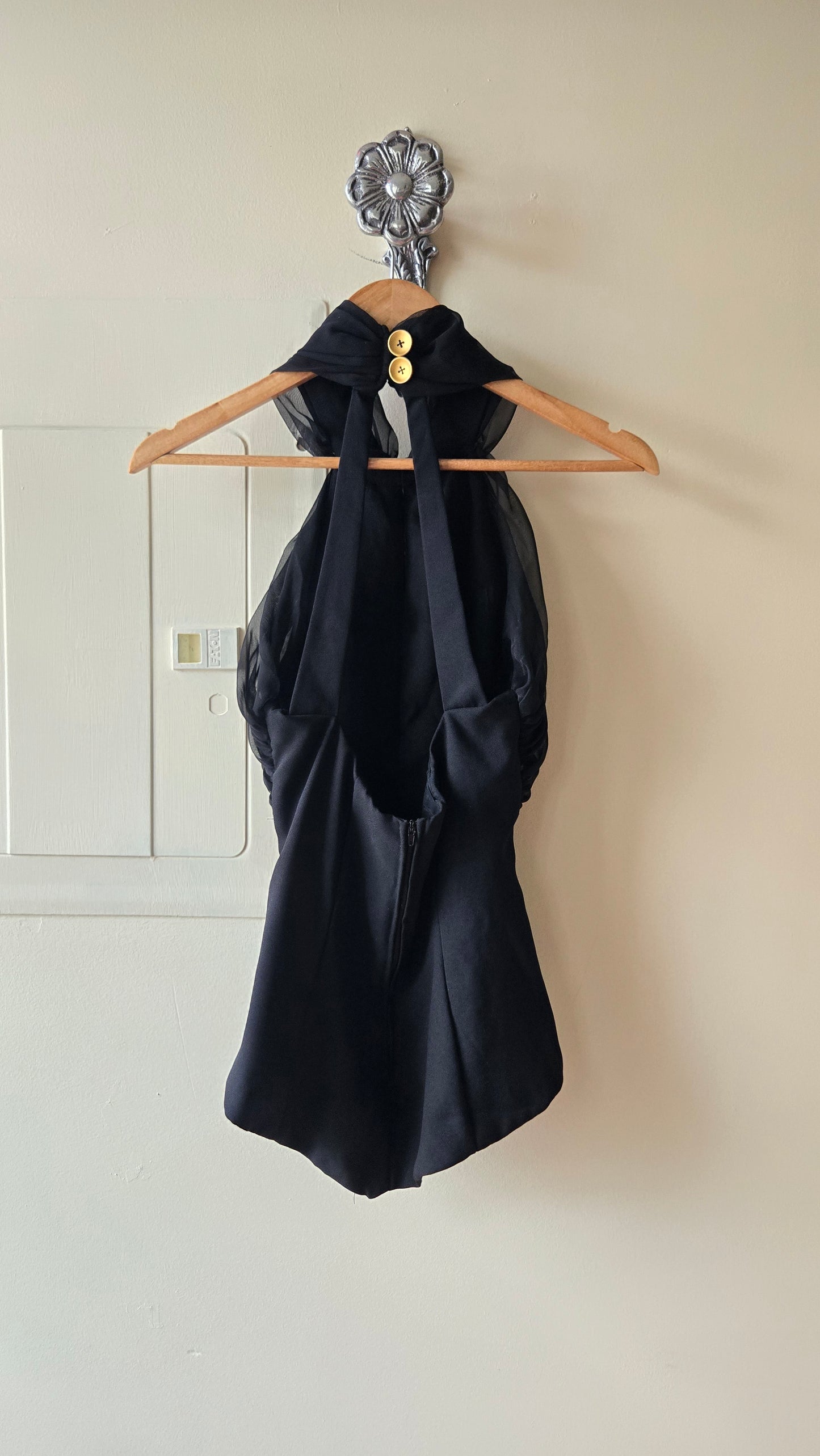 Sheer detail halter top w gold buttons