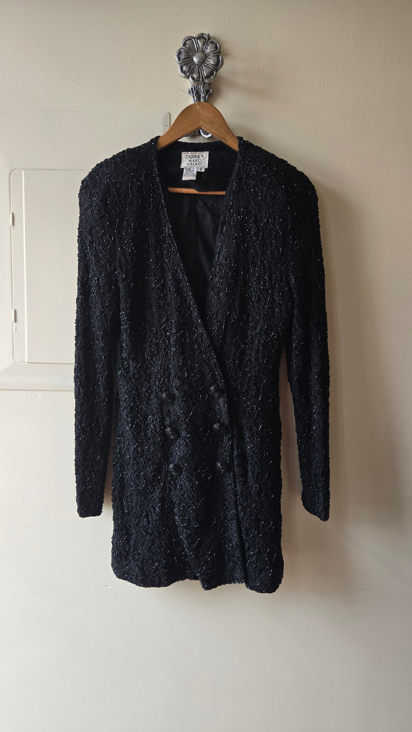 Carmen Marc Valvo beaded suit w sheer pants