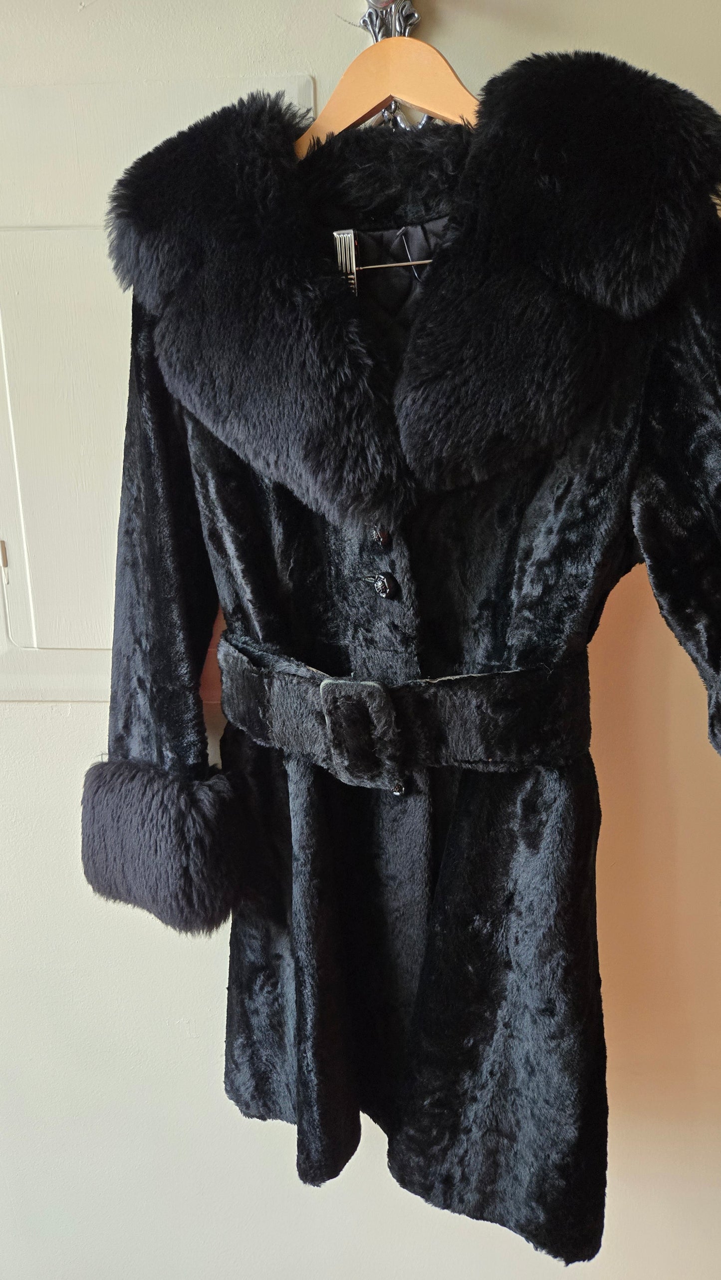 Black faux fur Penny Lane coat