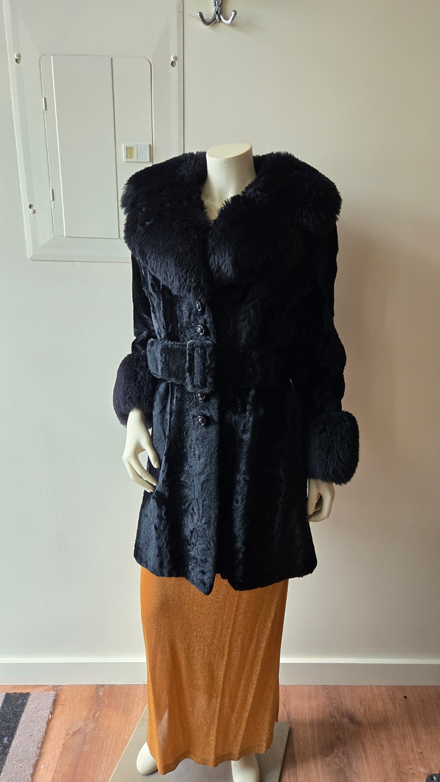 Black faux fur Penny Lane coat