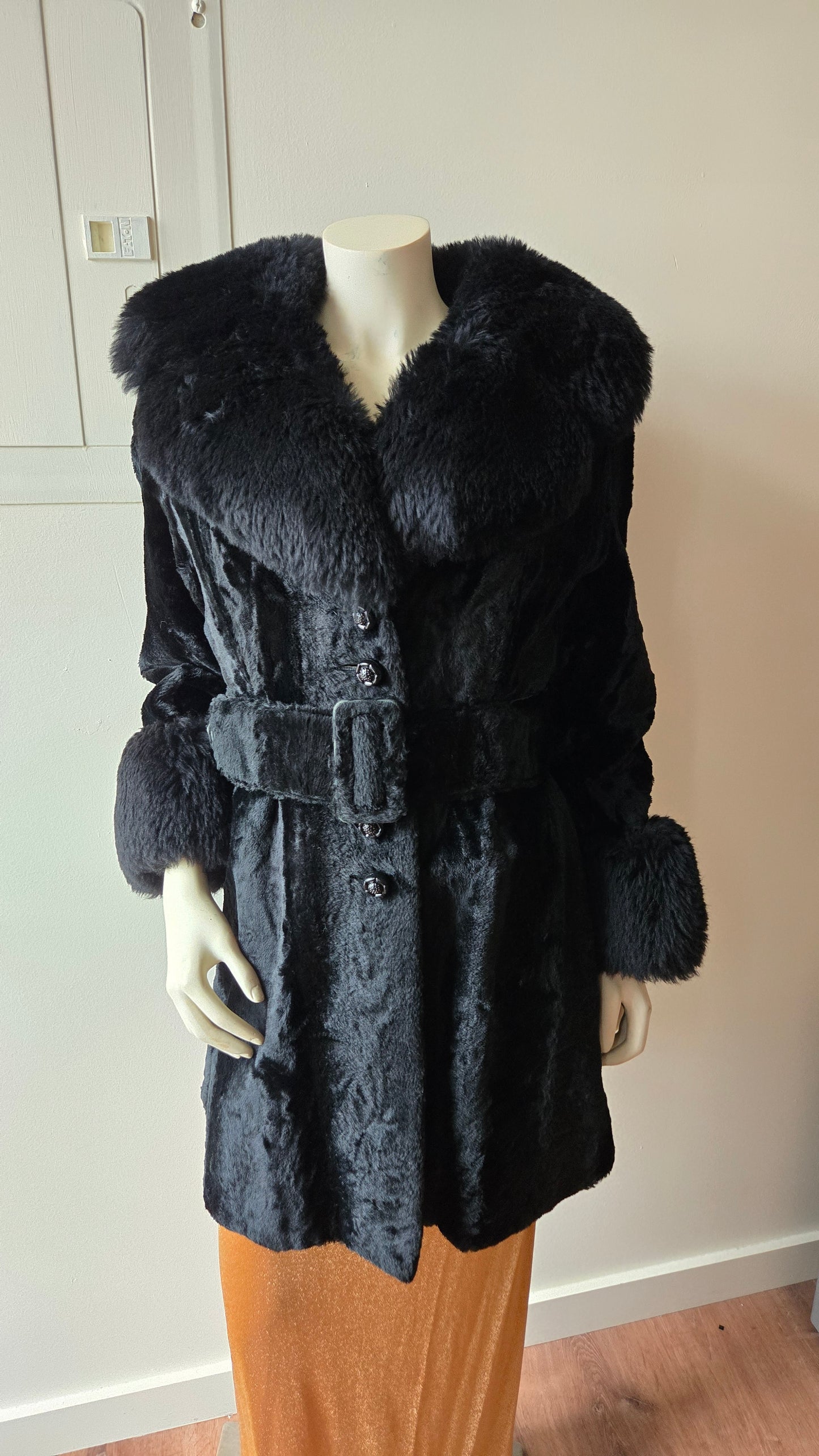 Black faux fur Penny Lane coat