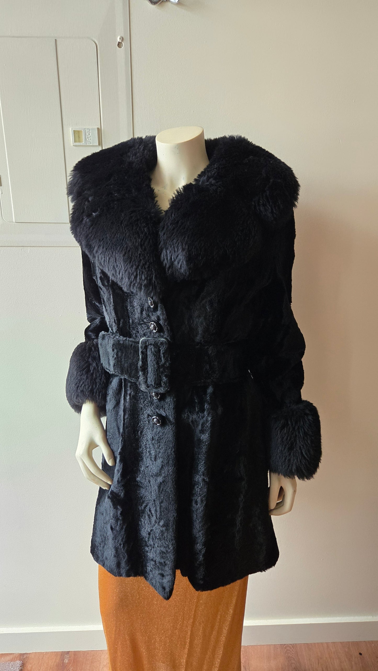 Black faux fur Penny Lane coat