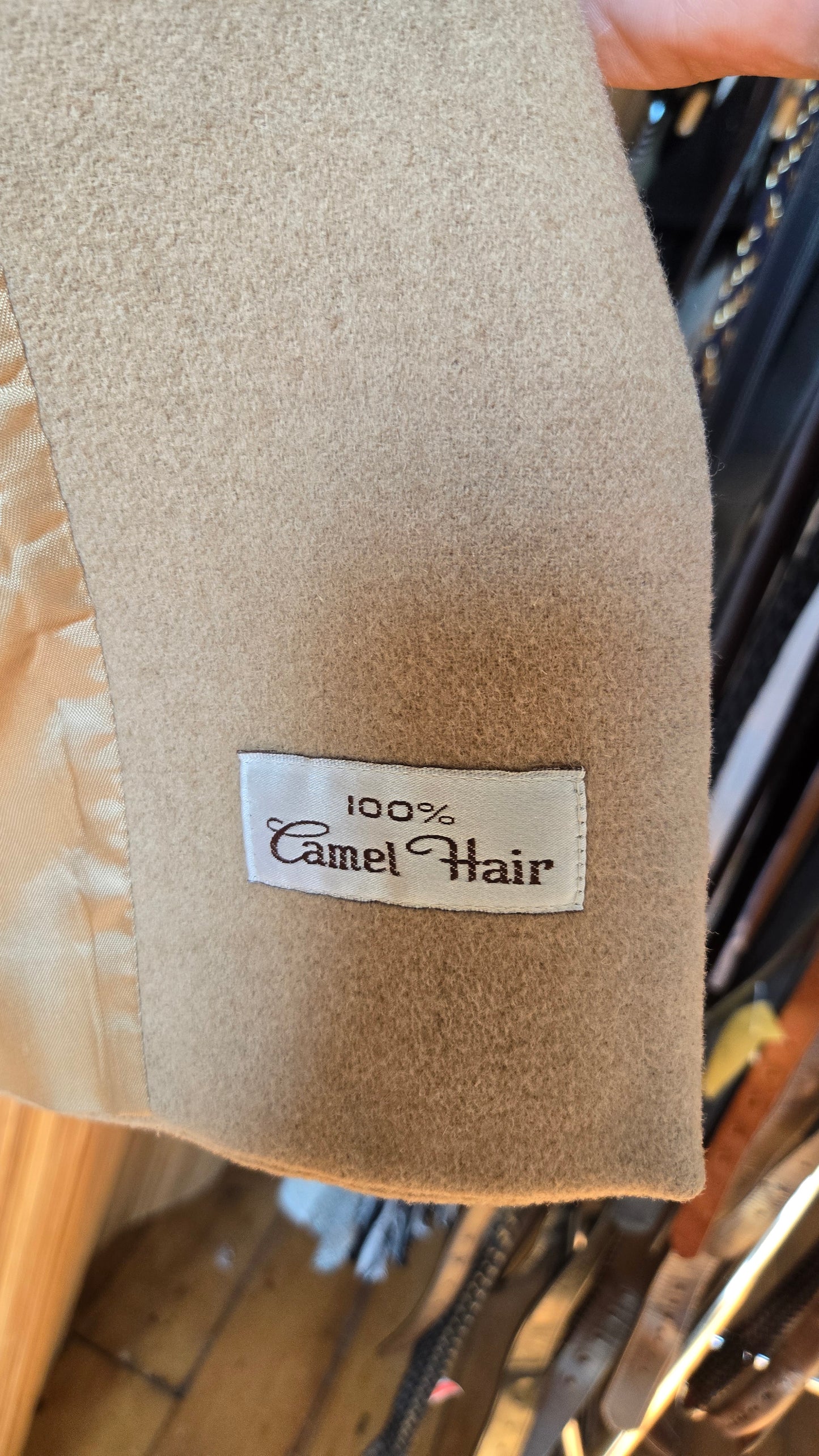 Tan camel hair double breasted blazer