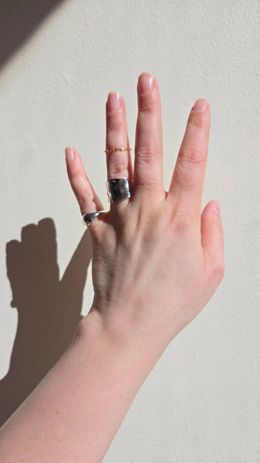 Silver Double Concave Statement Ring: 8