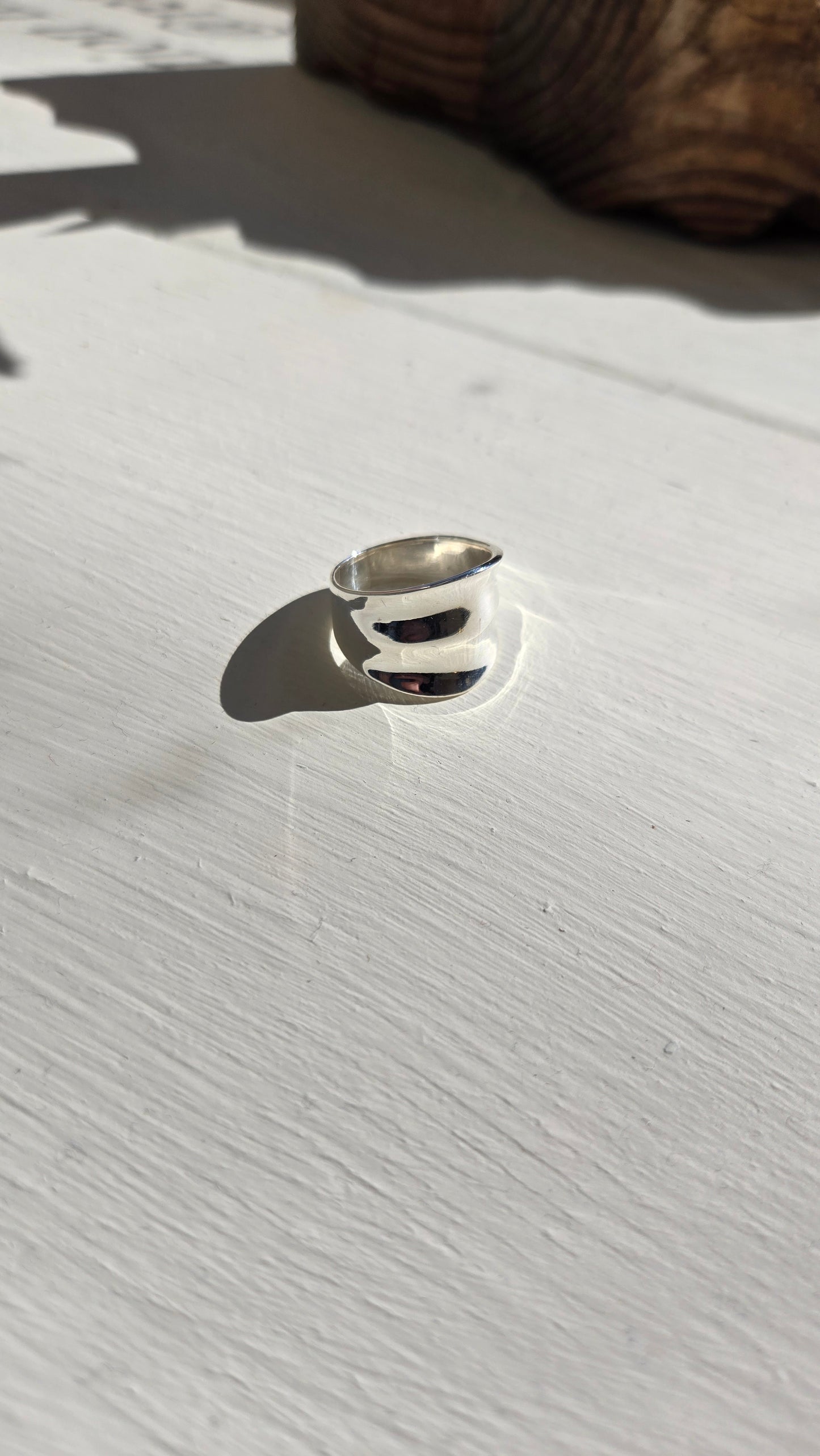 Silver Double Concave Statement Ring: 6