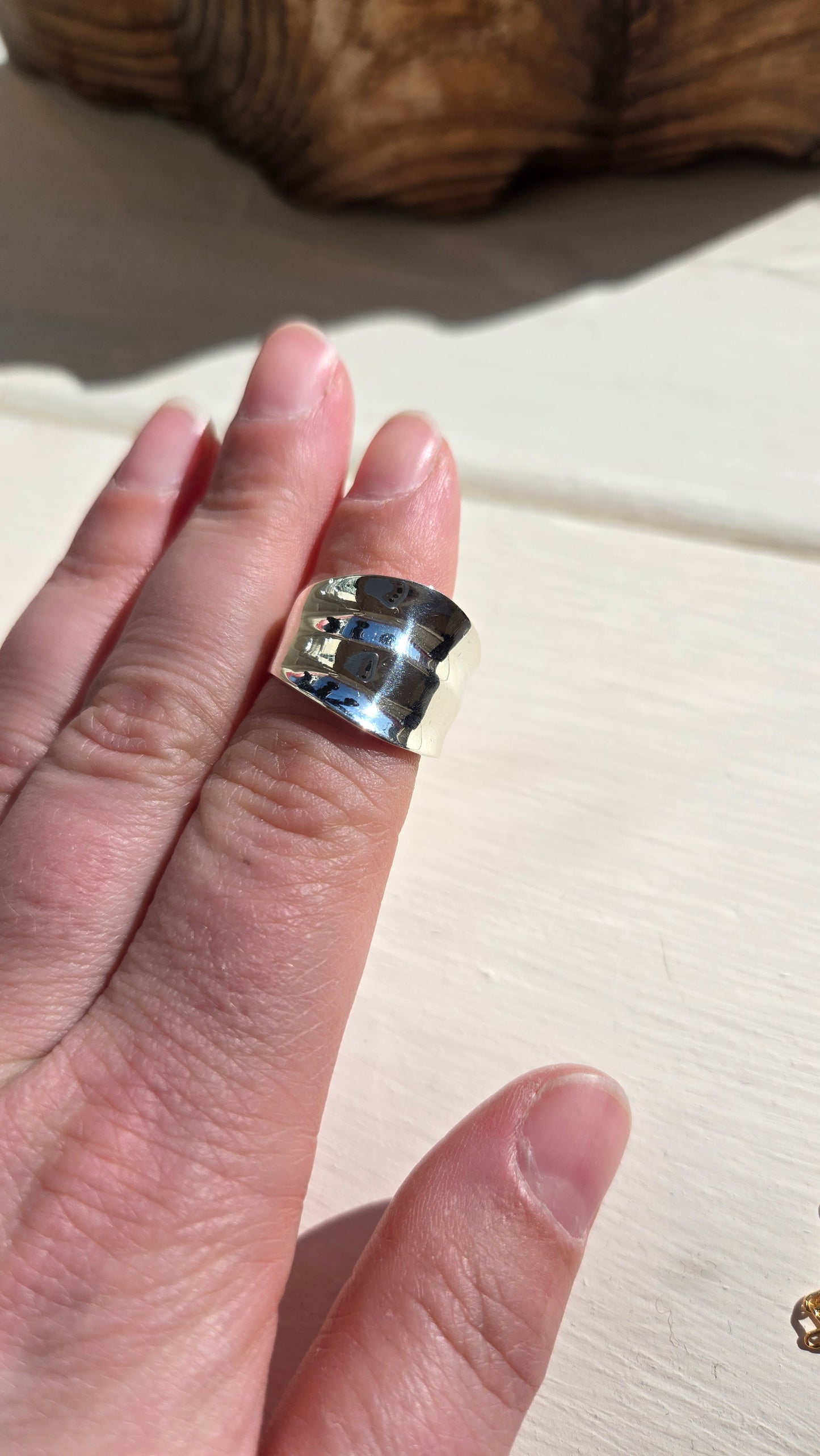 Silver Double Concave Statement Ring: 6