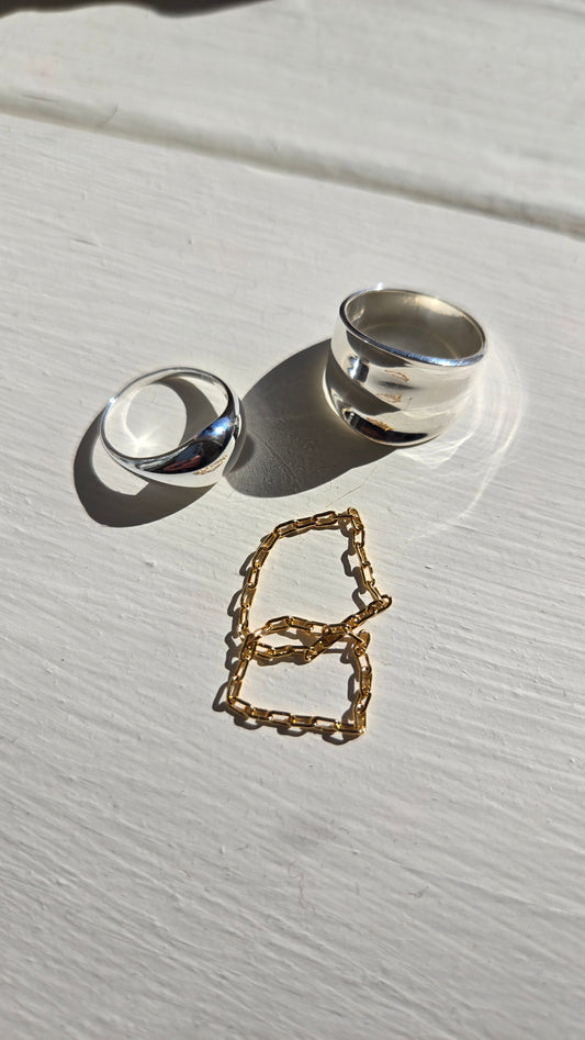 Silver Double Concave Statement Ring: 9