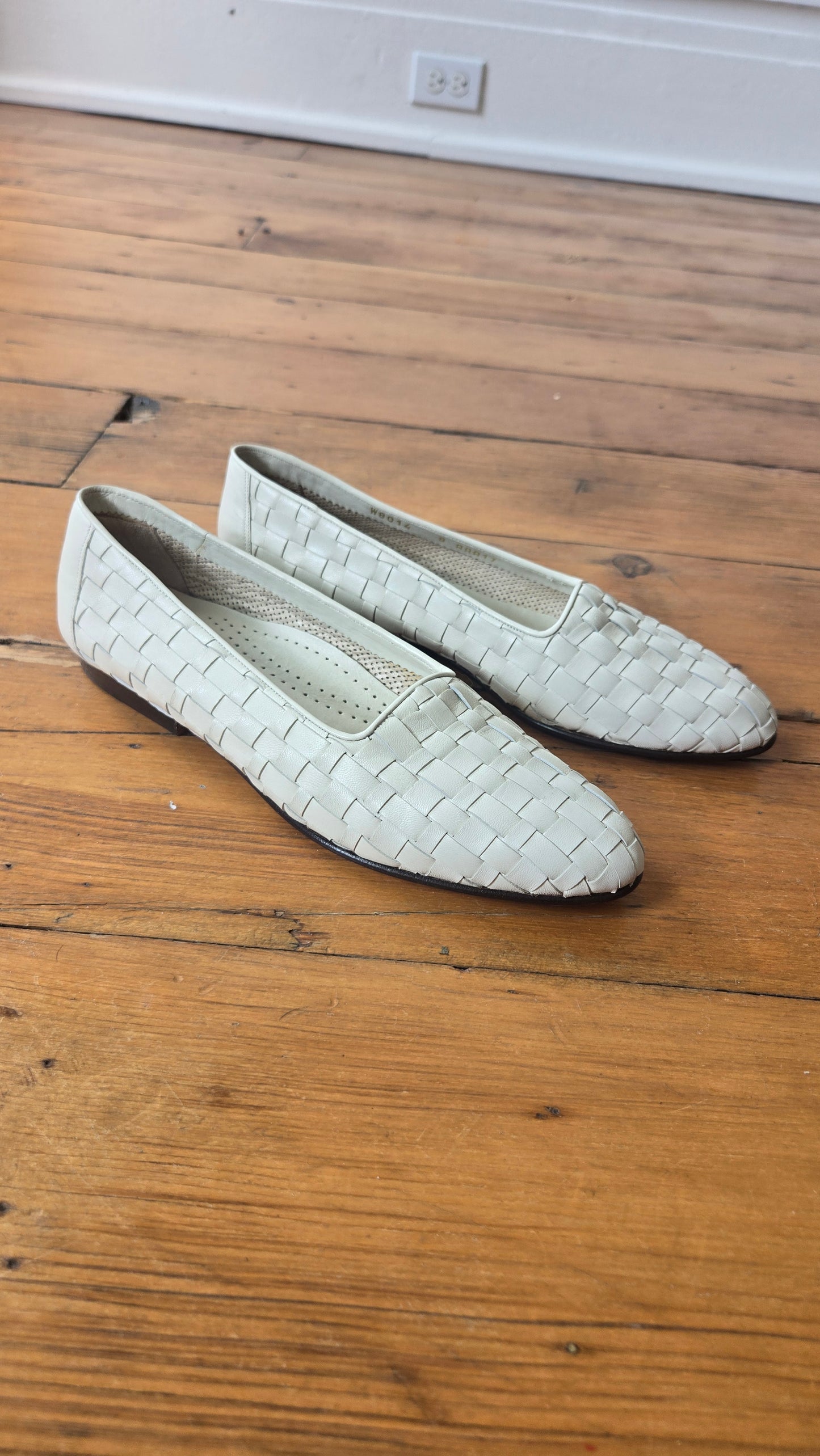 Cole Haan white woven leather loafers