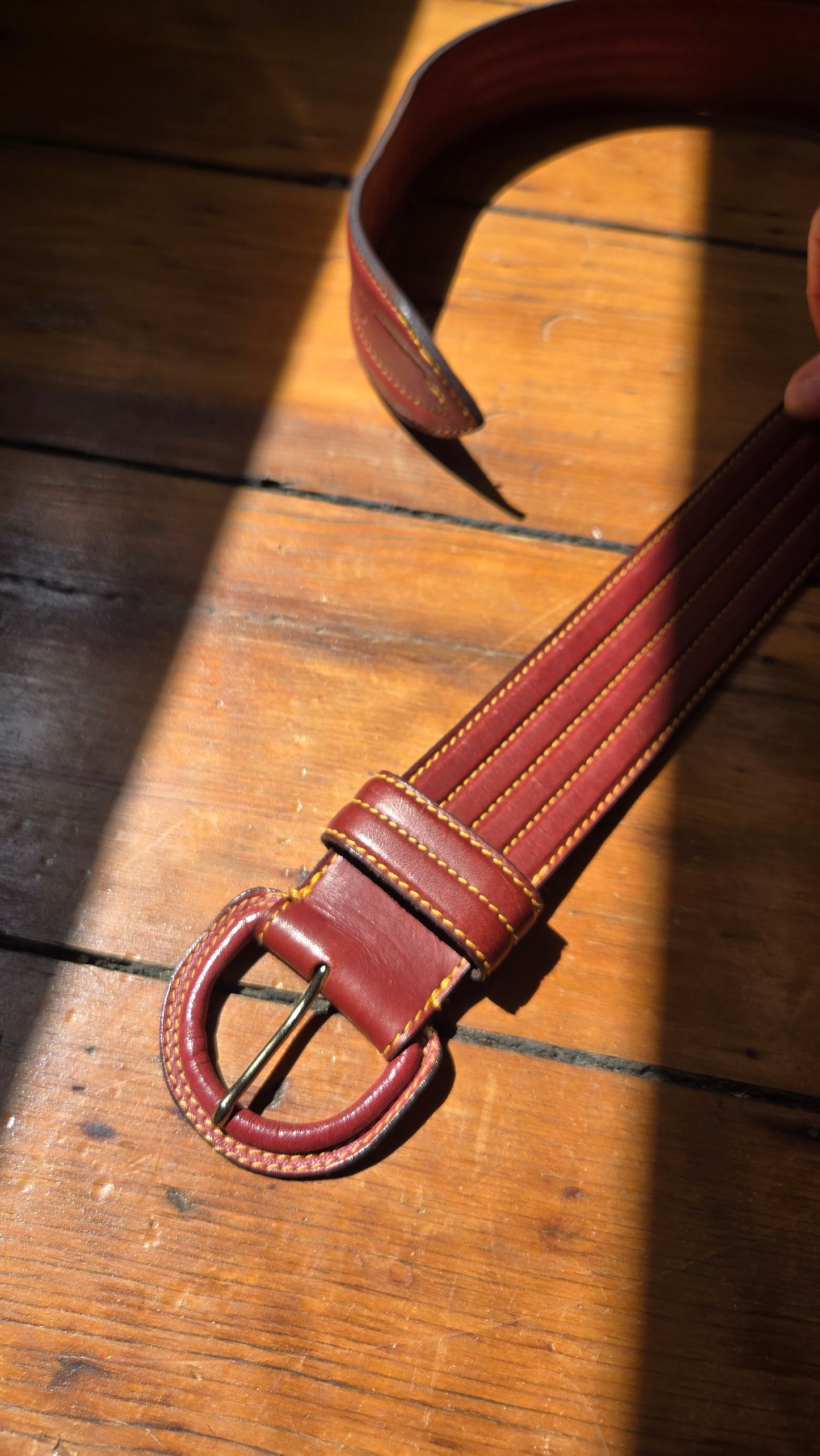 Dark camel quilted leather belt