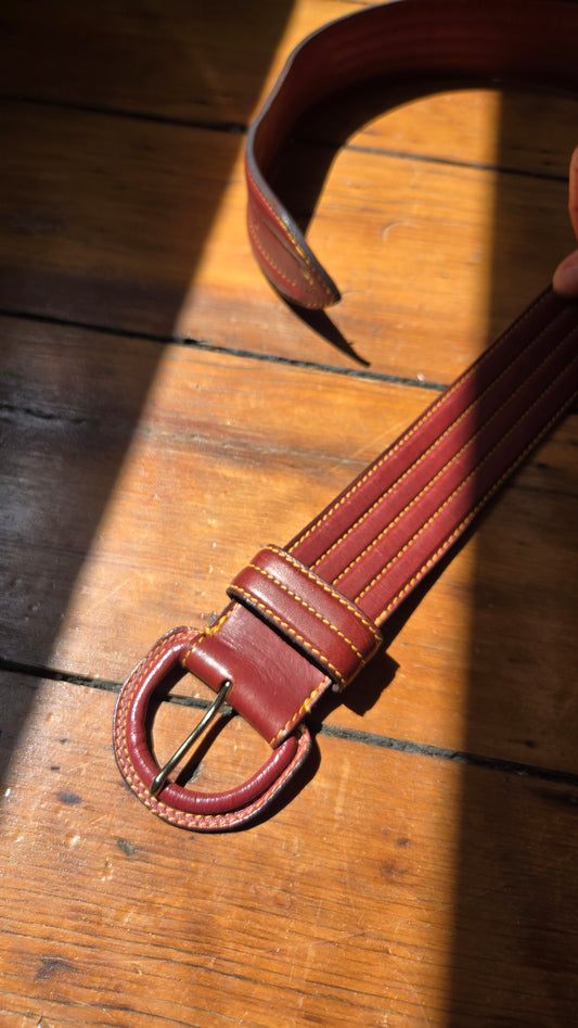 Dark camel quilted leather belt