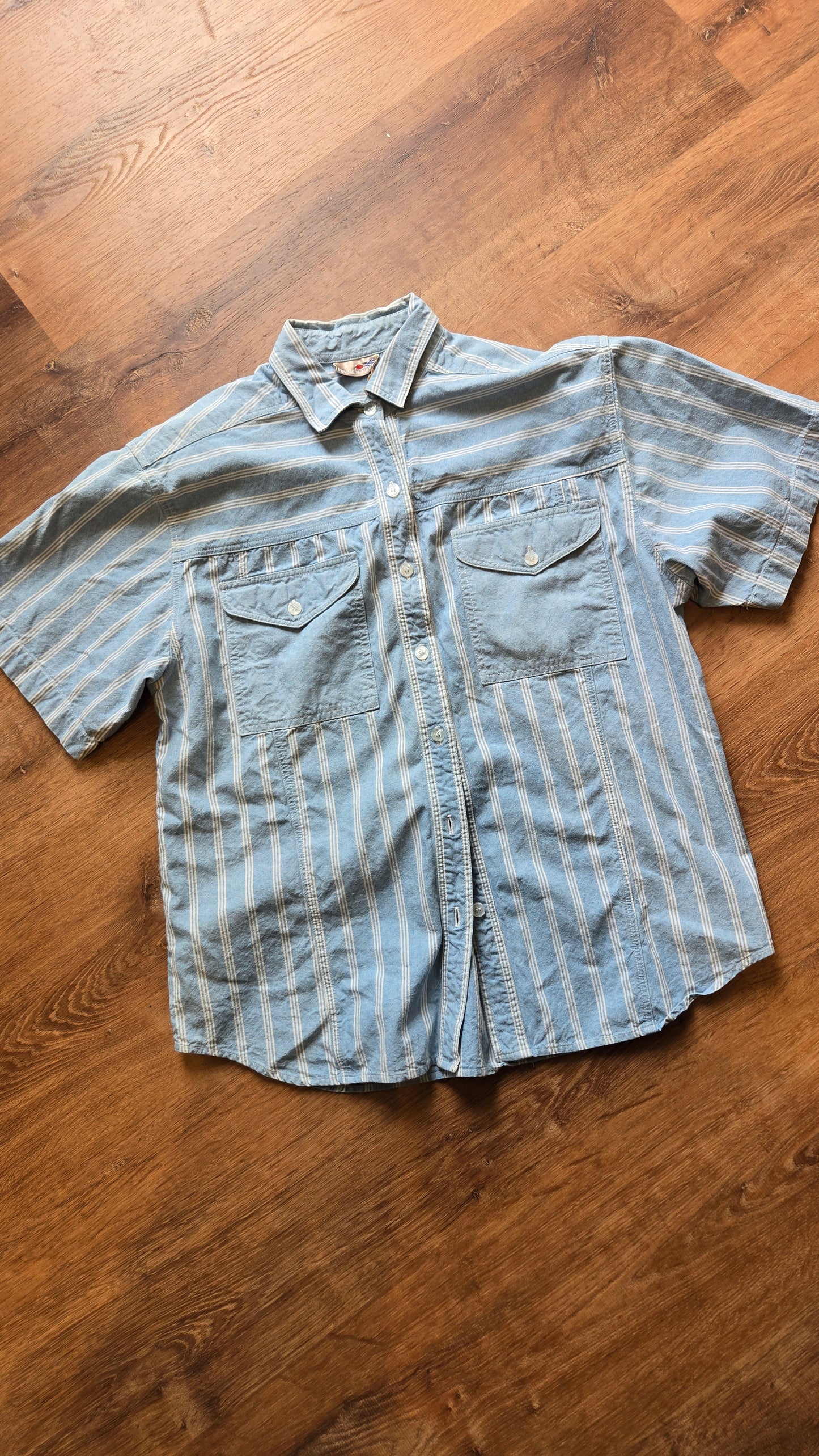 French Navy striped chambray pant set