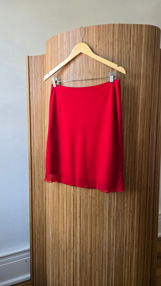 Red mesh skirt w lettuce hem