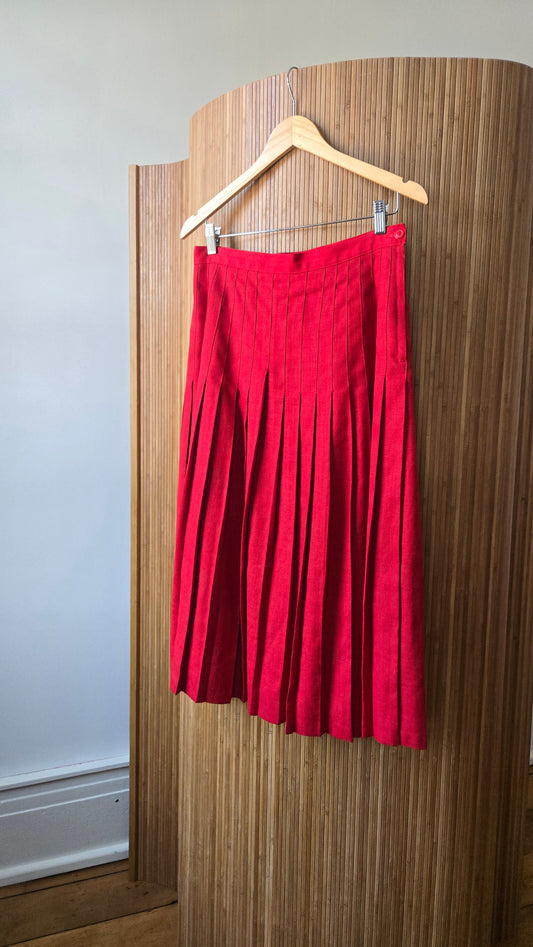 Red heavy linen pleated skirt