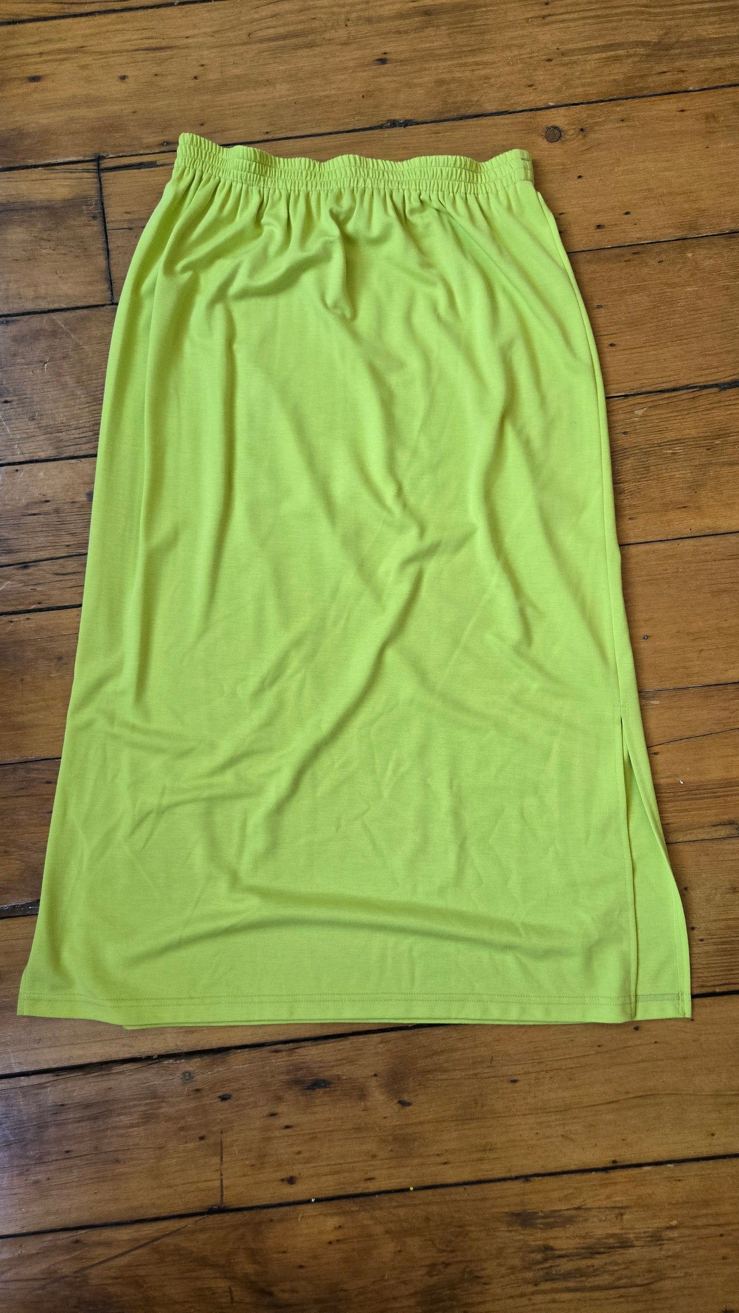 Stephanie Thomas chartreuse skirt