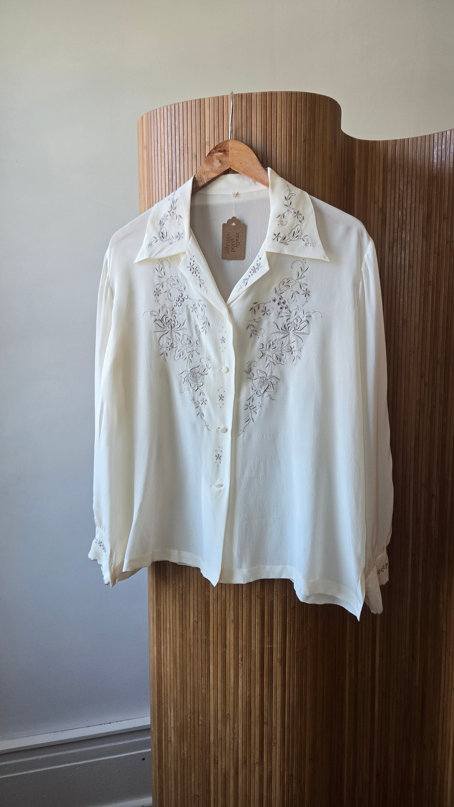 Silk embroidered scalloped blouse!
