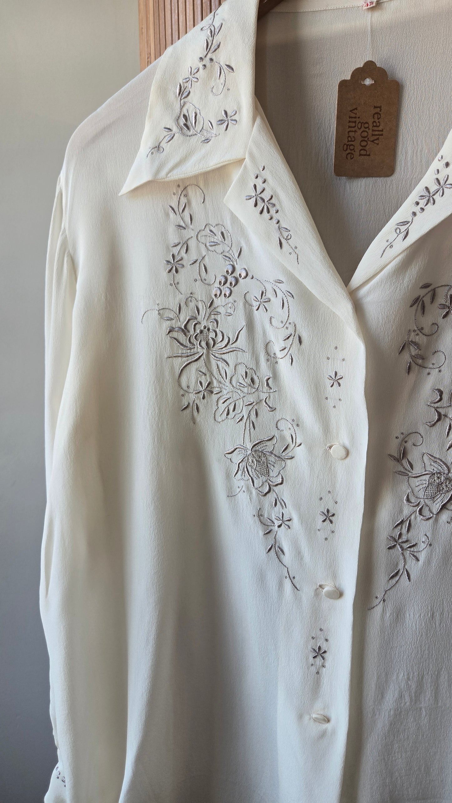 Silk embroidered scalloped blouse!