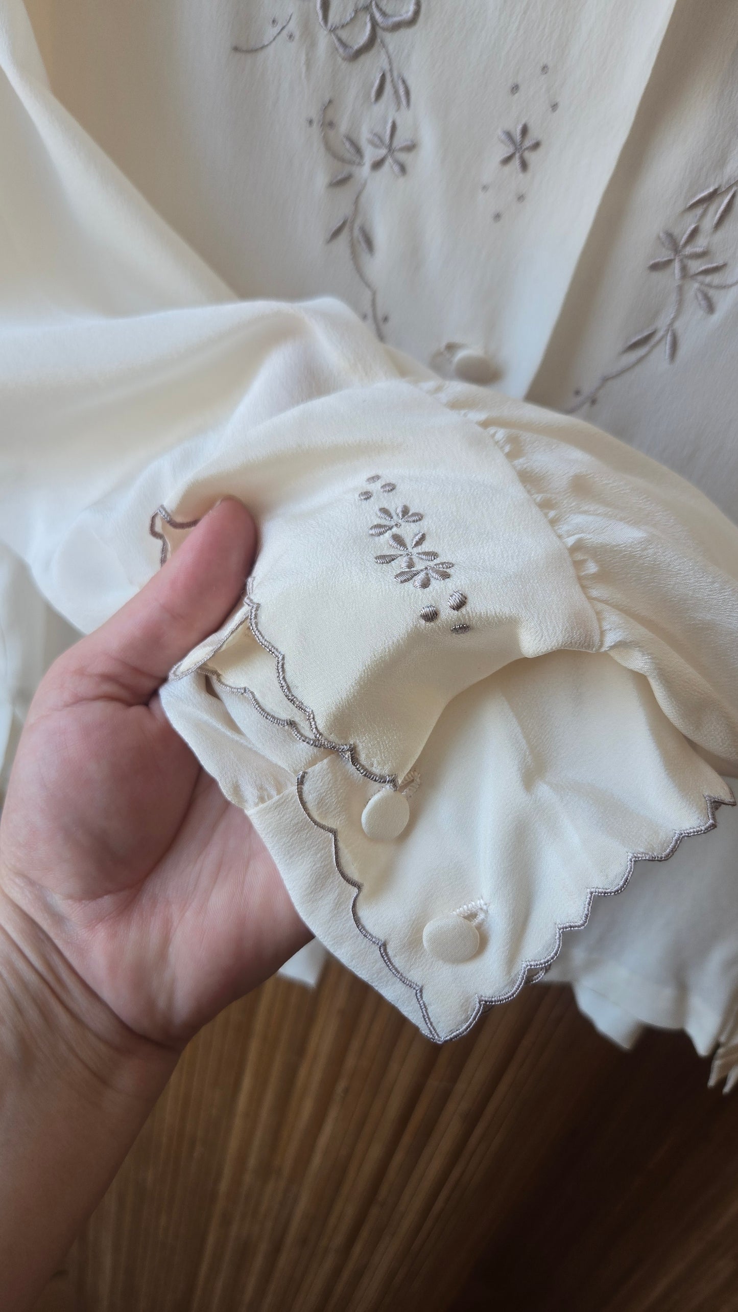 Silk embroidered scalloped blouse!