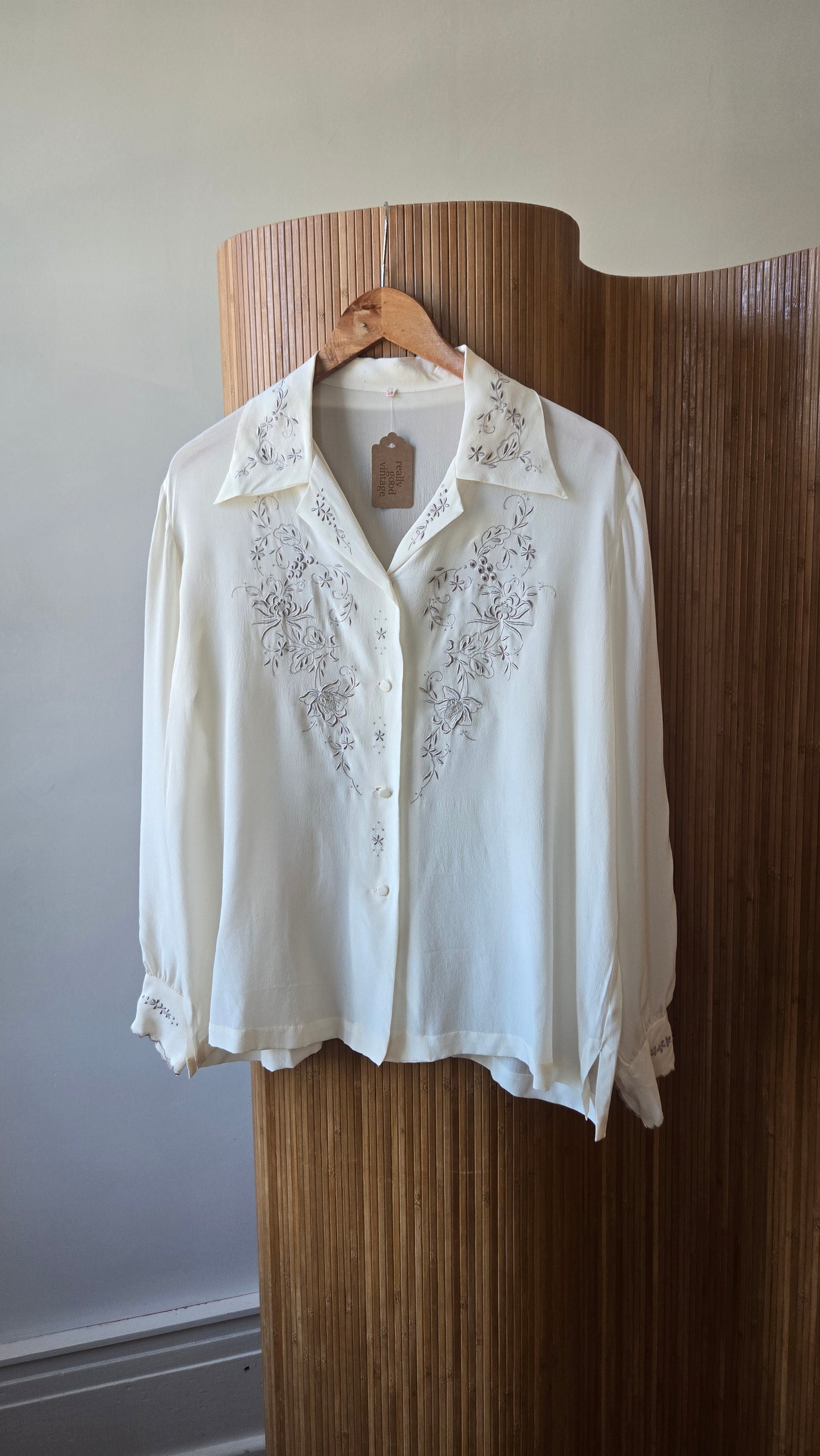 Silk embroidered scalloped blouse!