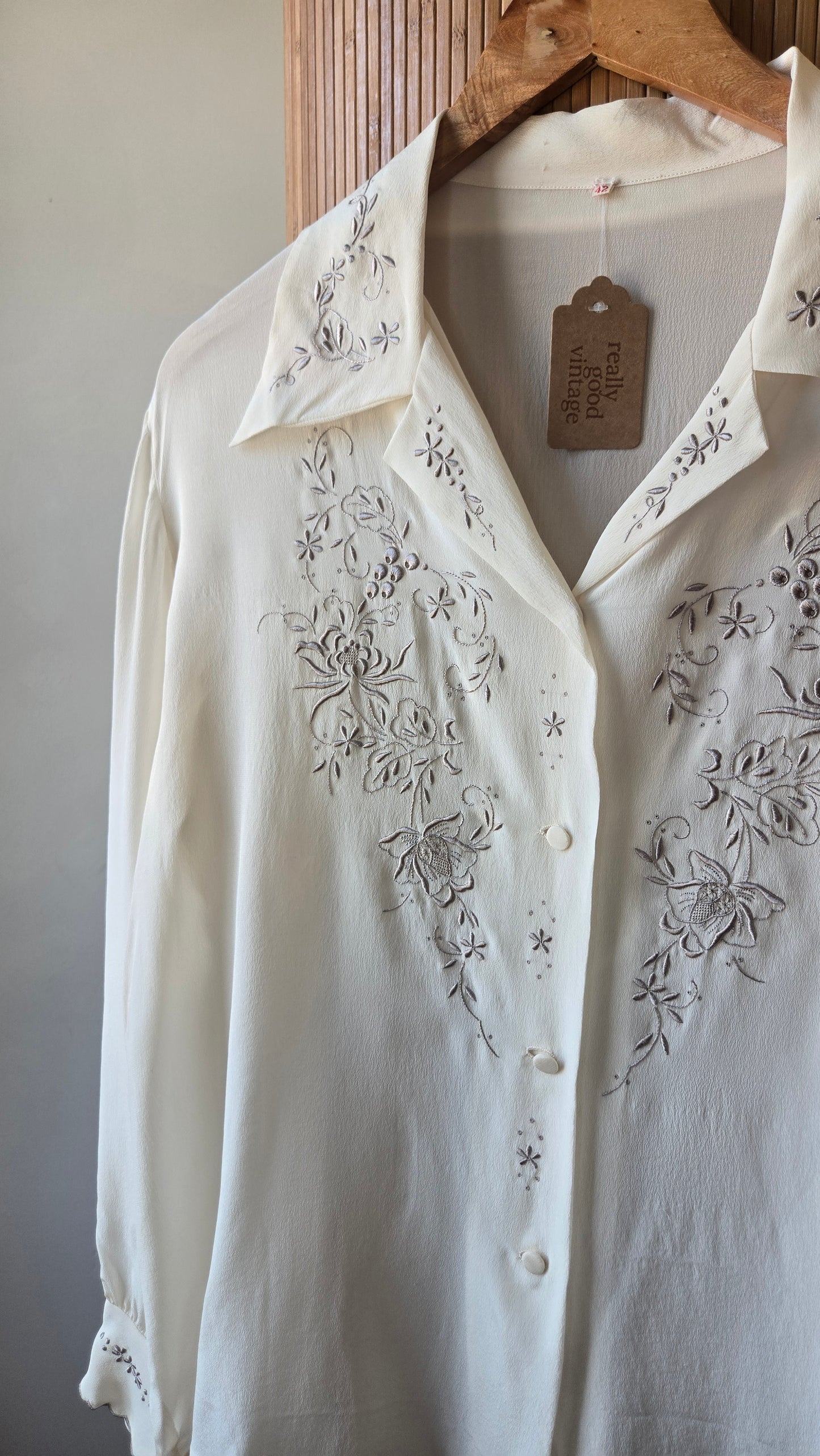 Silk embroidered scalloped blouse!