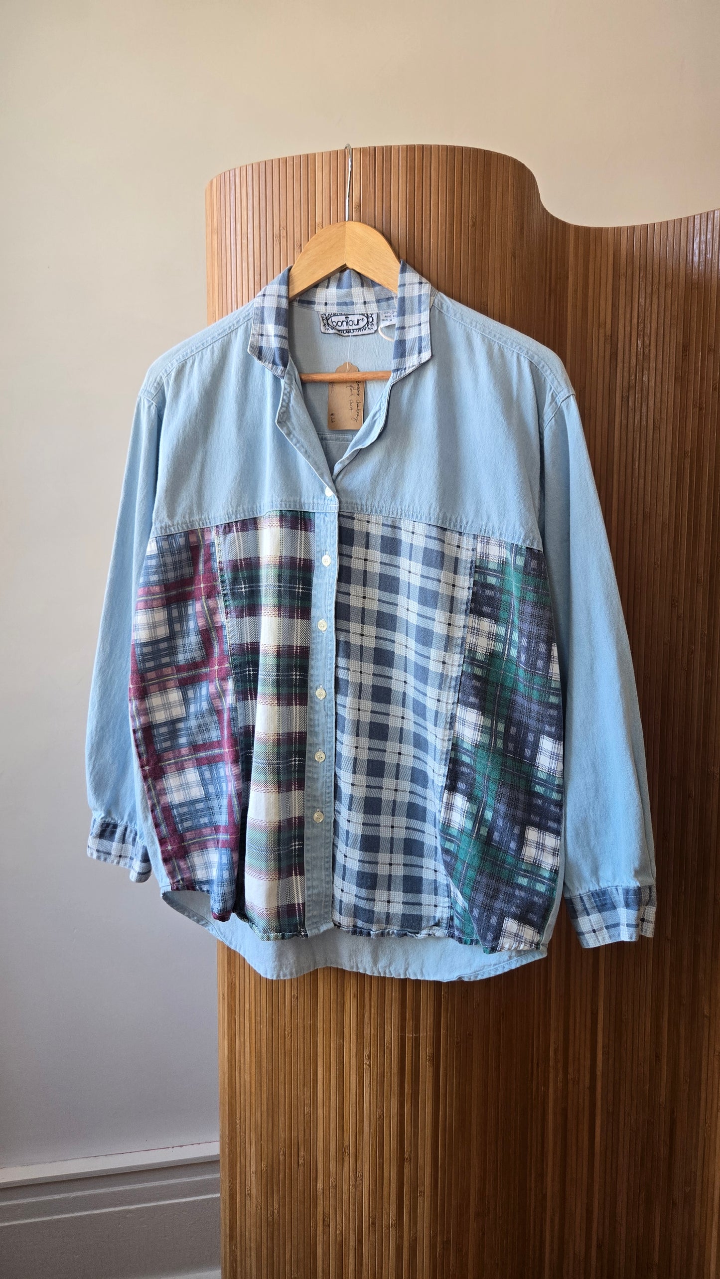 Bonjour mixed plaid chambray shirt