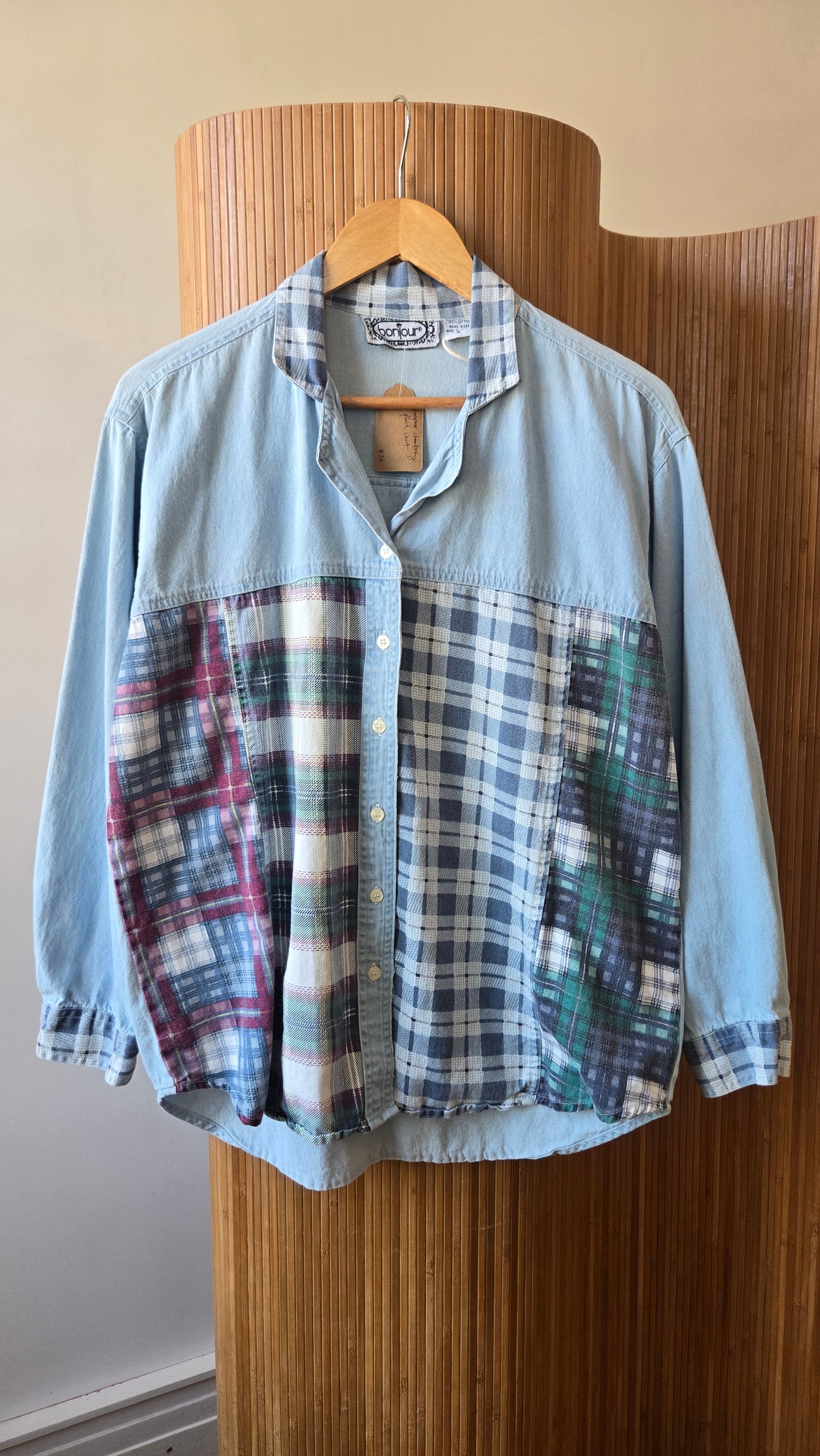 Bonjour mixed plaid chambray shirt