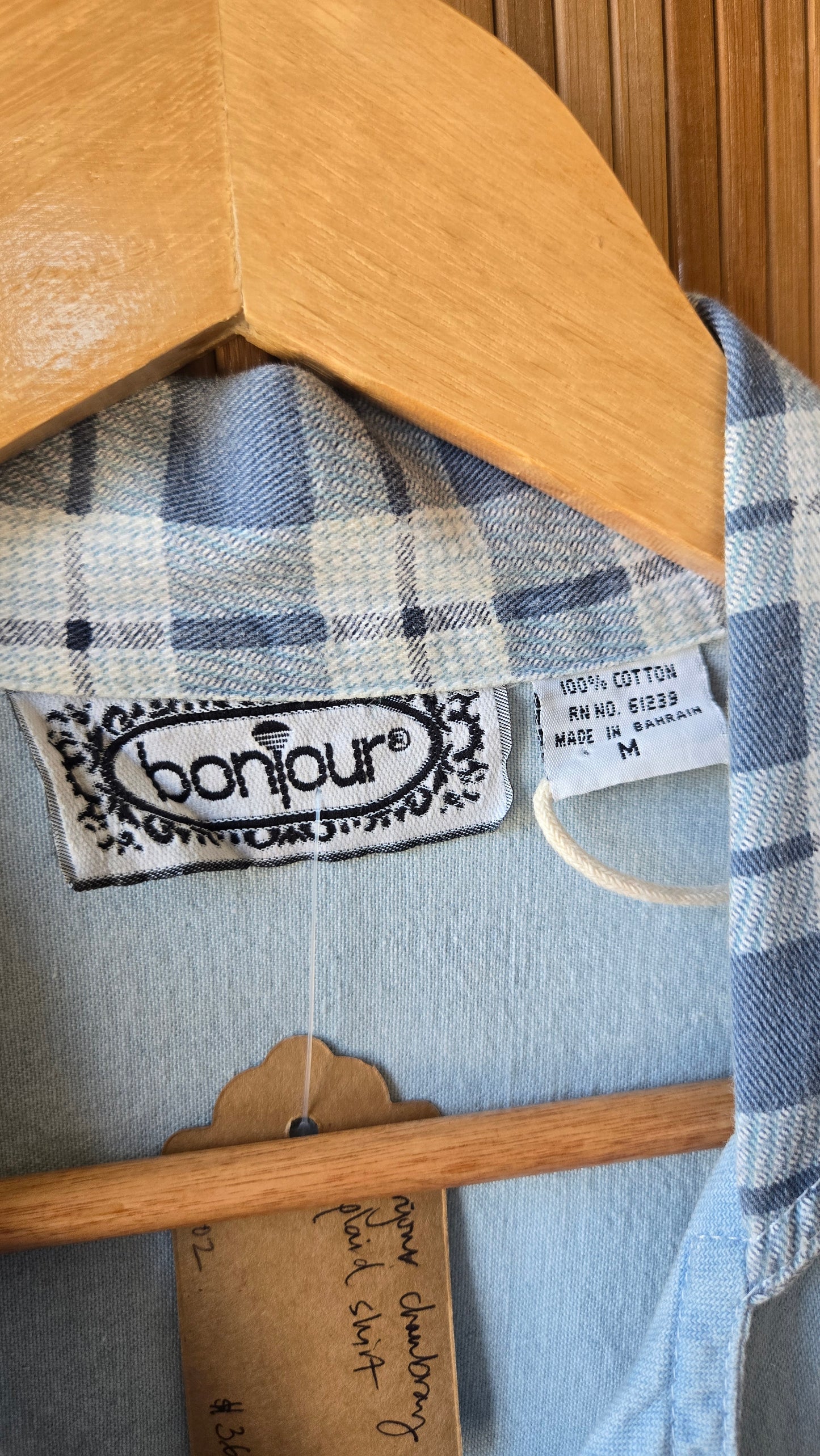 Bonjour mixed plaid chambray shirt