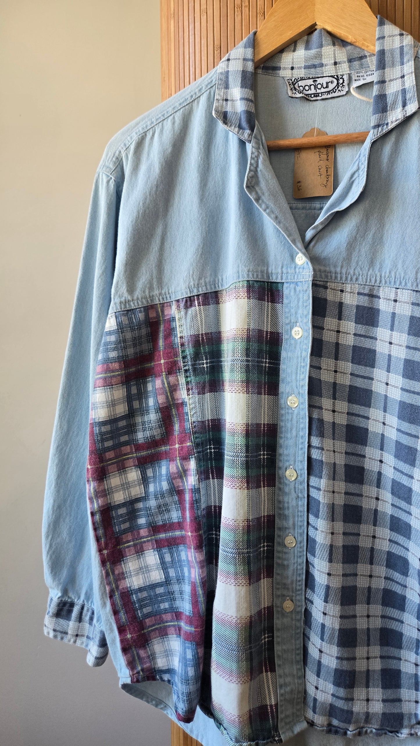 Bonjour mixed plaid chambray shirt