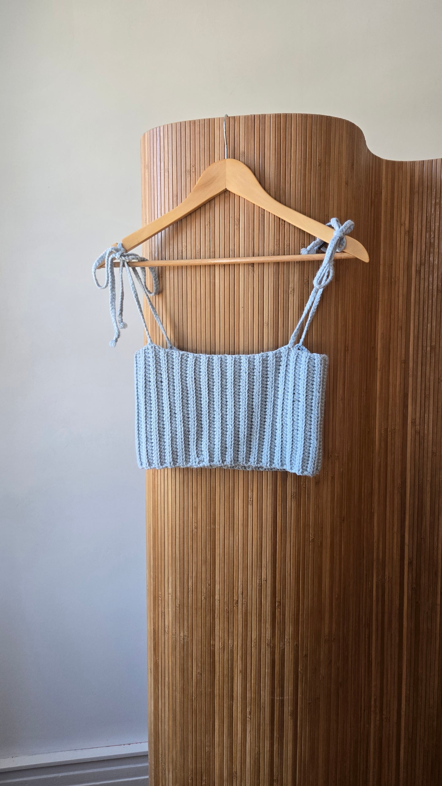 Homemade blue crochet bandeau