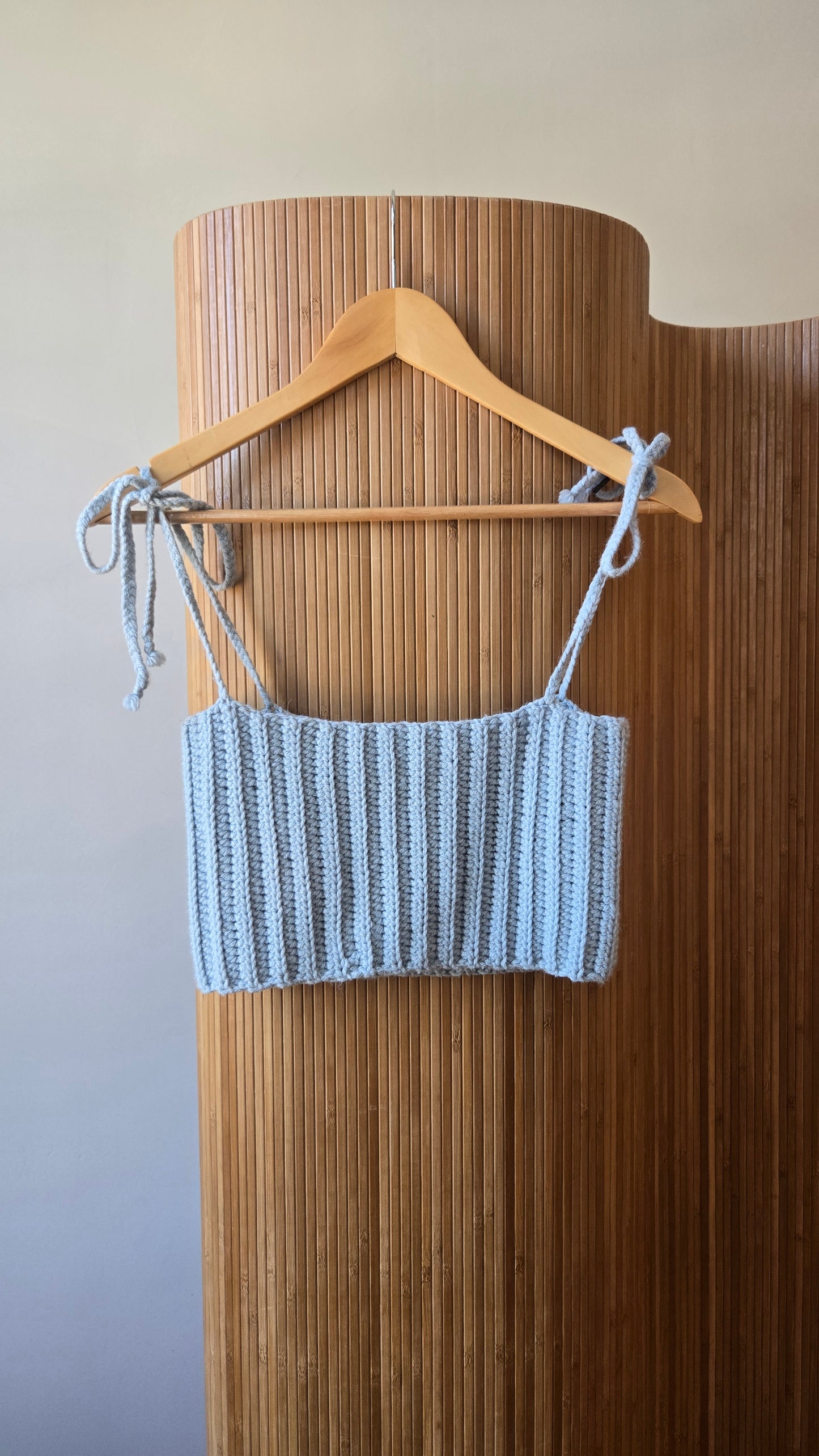 Homemade blue crochet bandeau