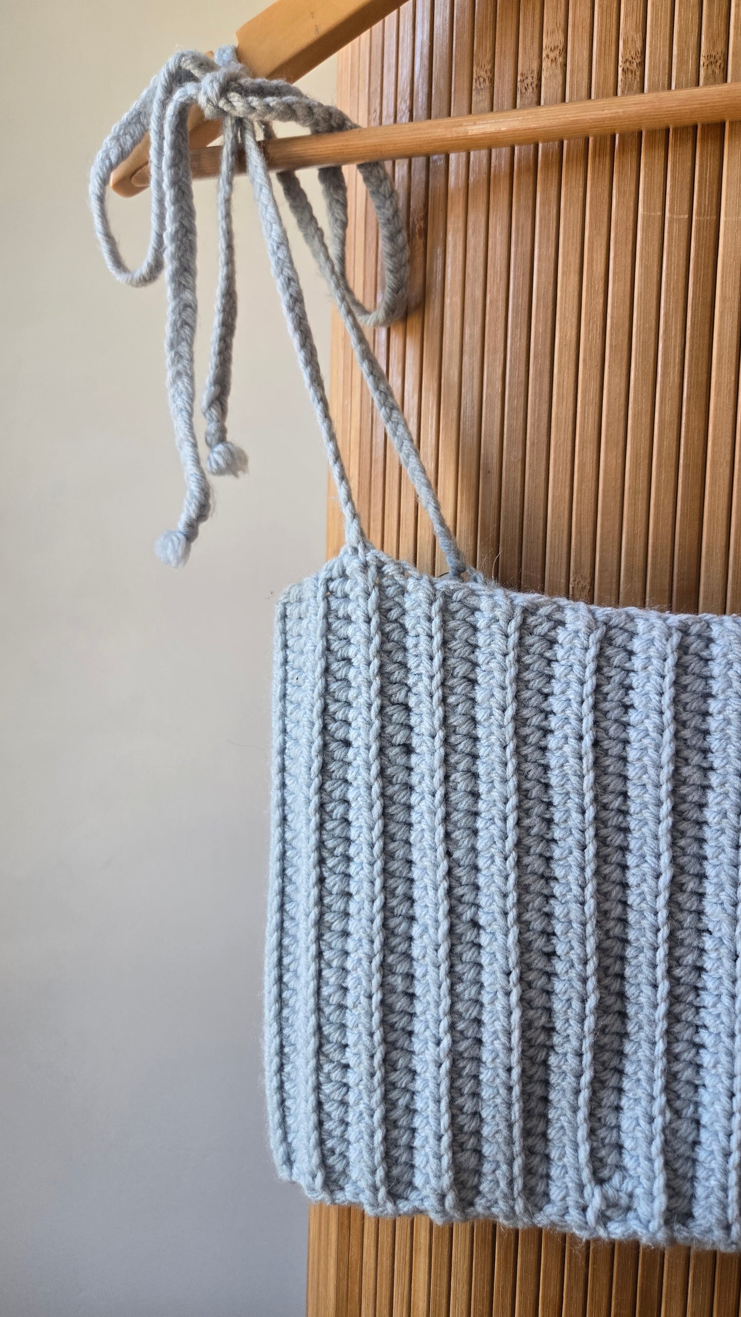 Homemade blue crochet bandeau
