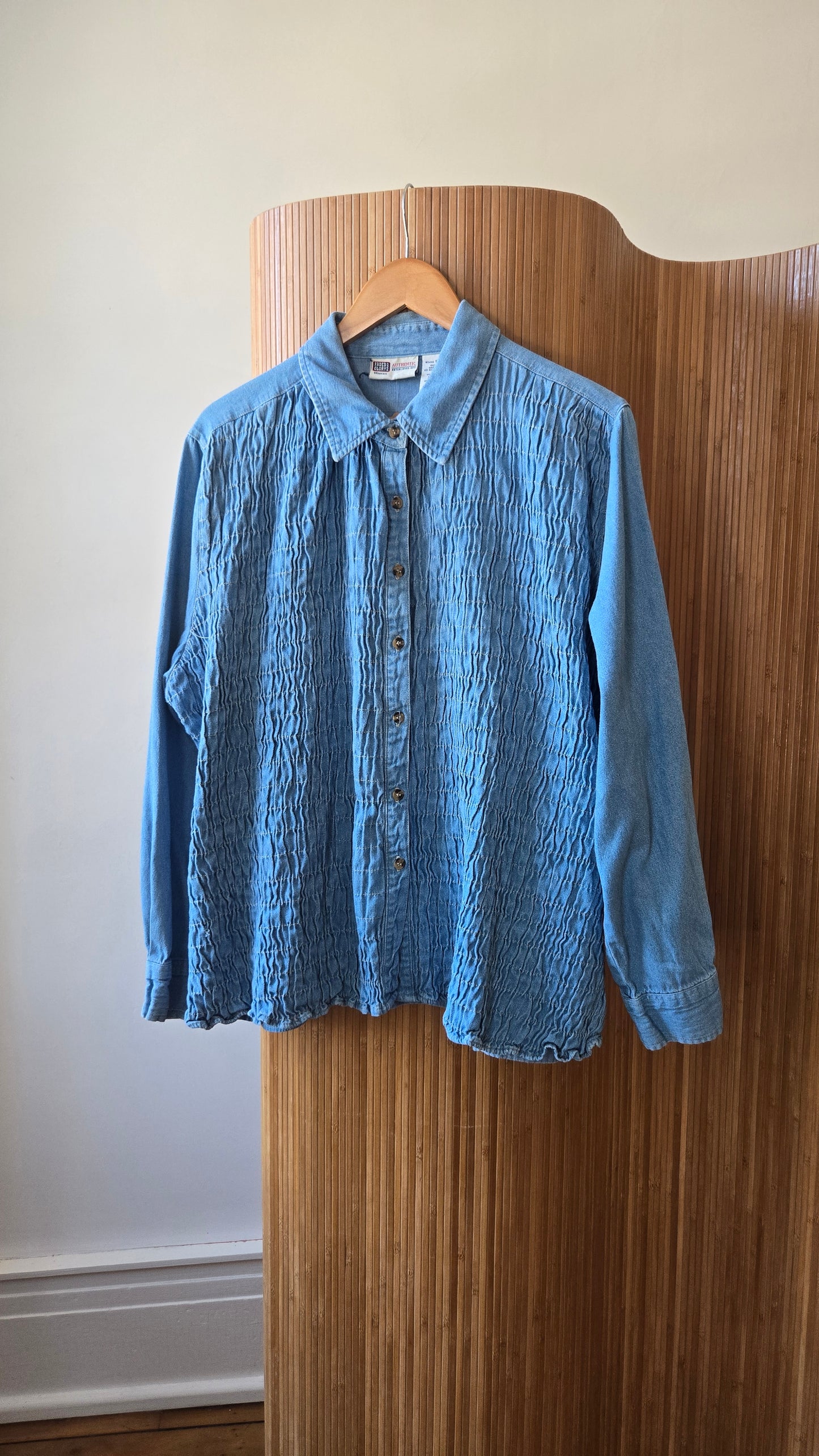 Faded glory smocked denim shirt