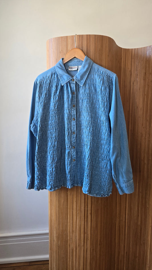 Faded glory smocked denim shirt