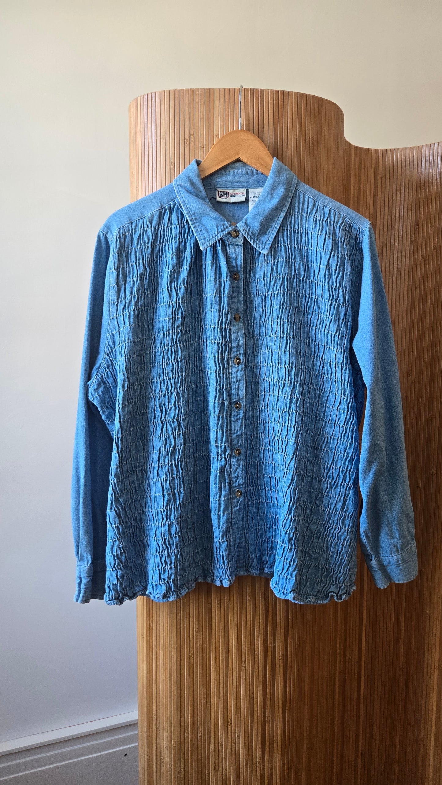 Faded glory smocked denim shirt