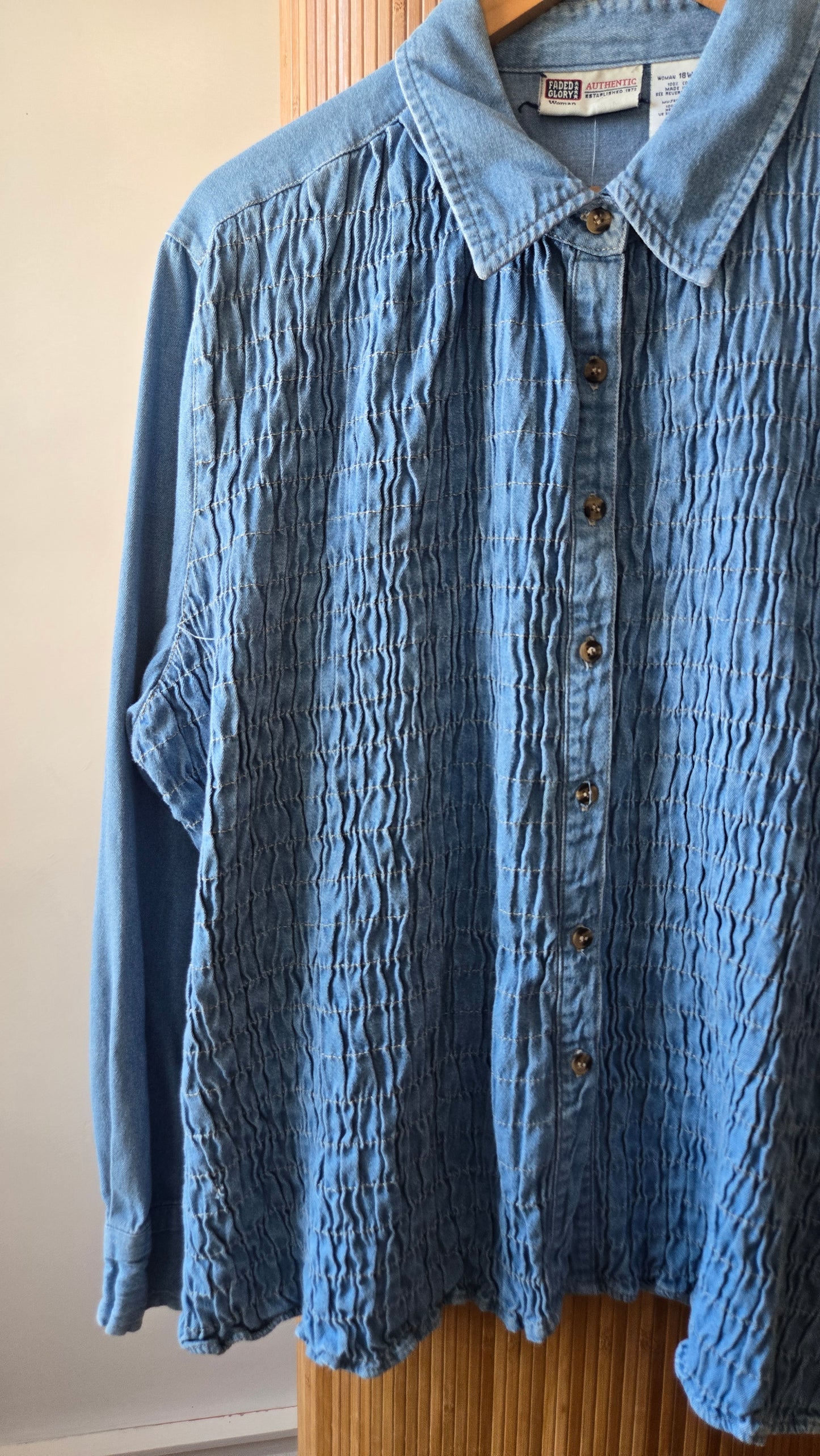 Faded glory smocked denim shirt