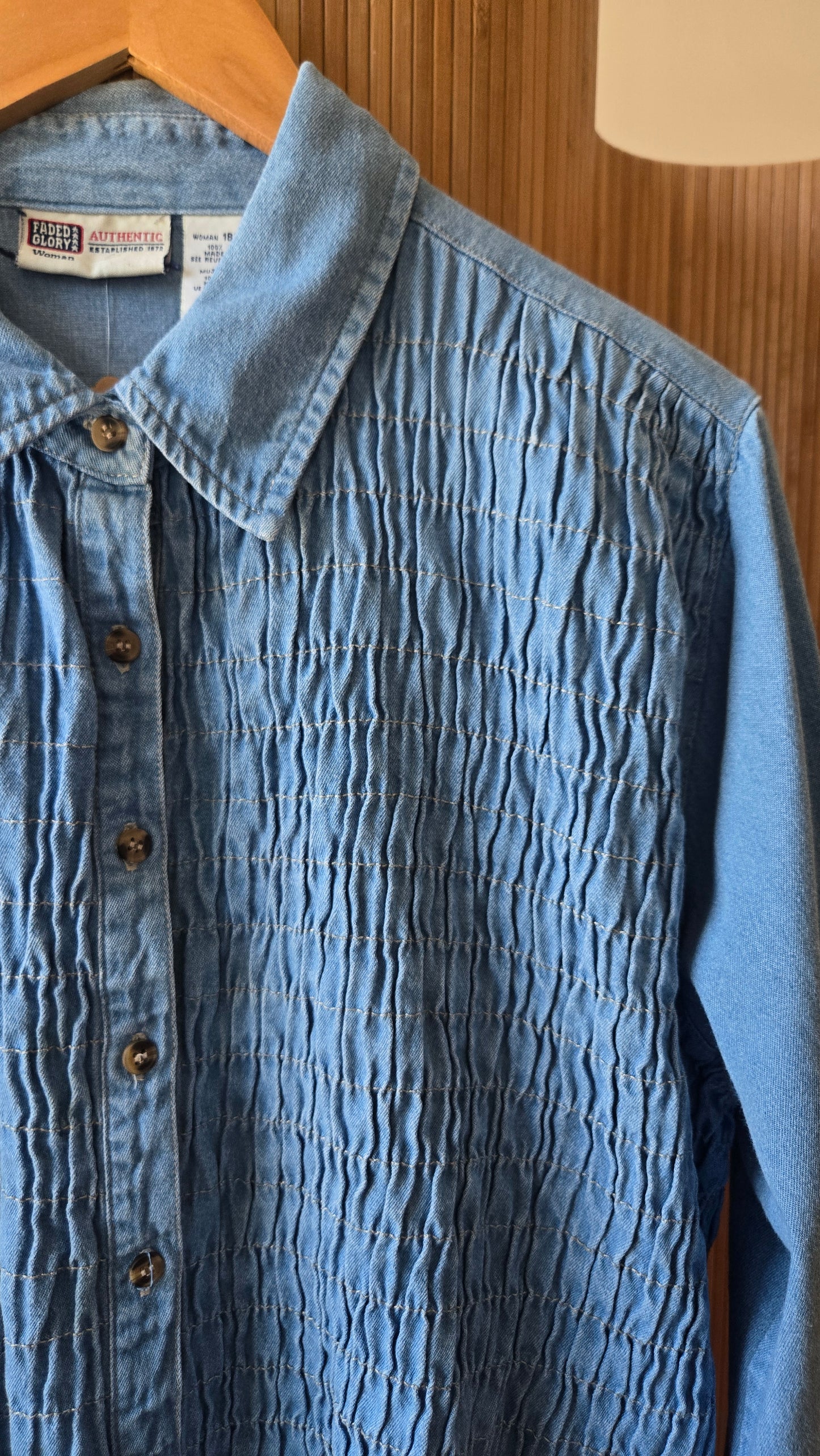 Faded glory smocked denim shirt