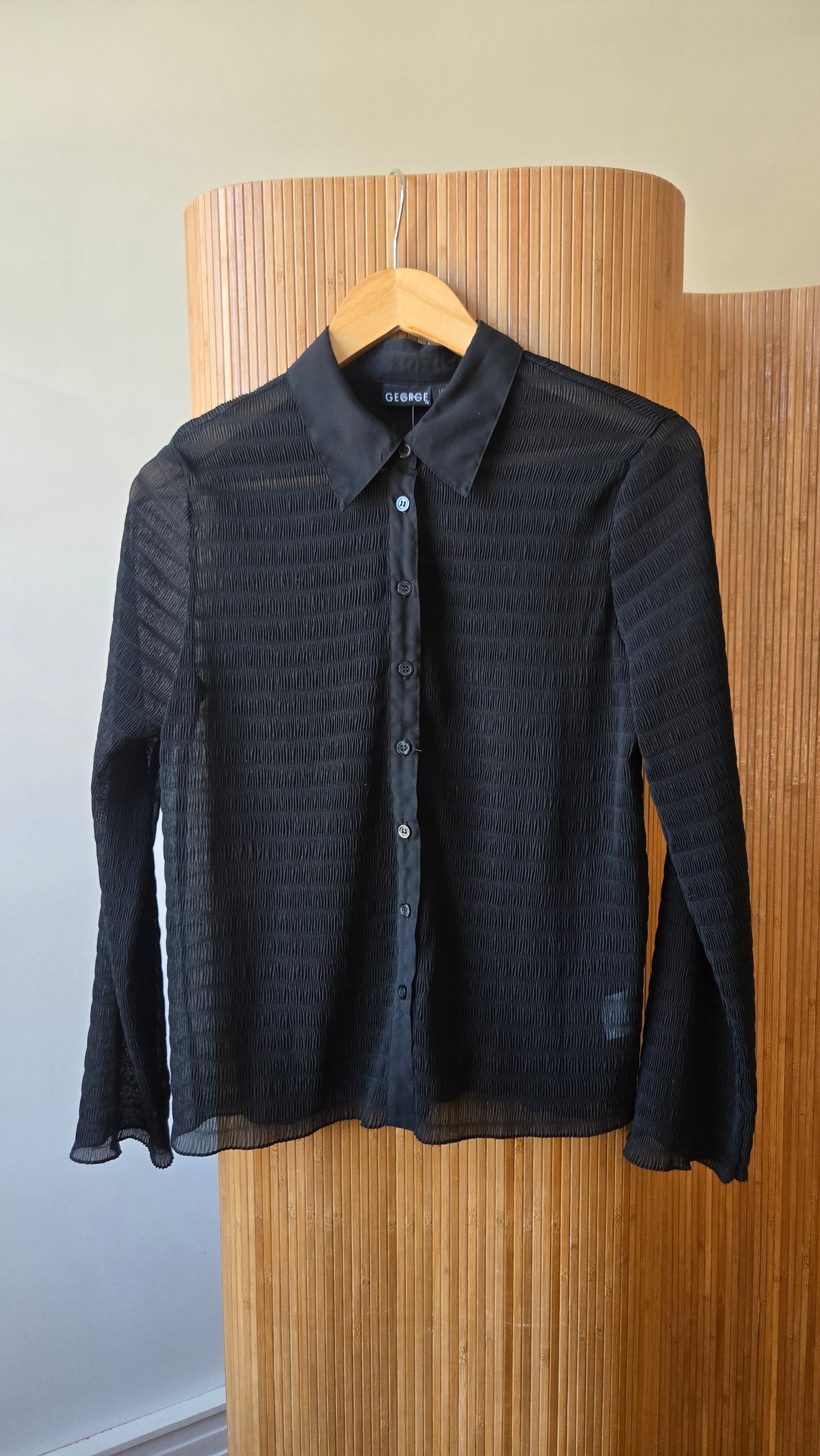 George black sheer pleated shirt