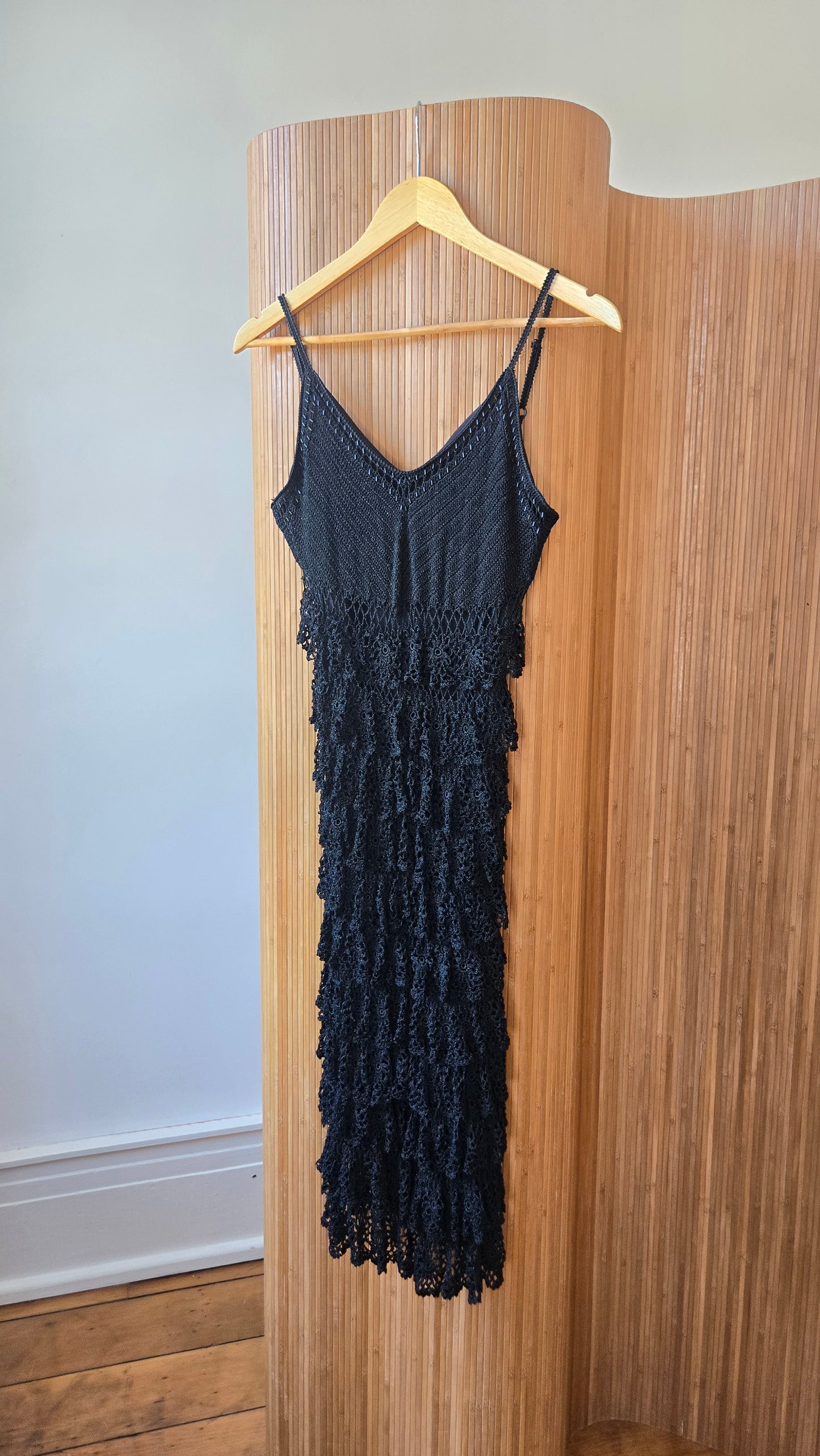 Etoile black tiered crochet dress