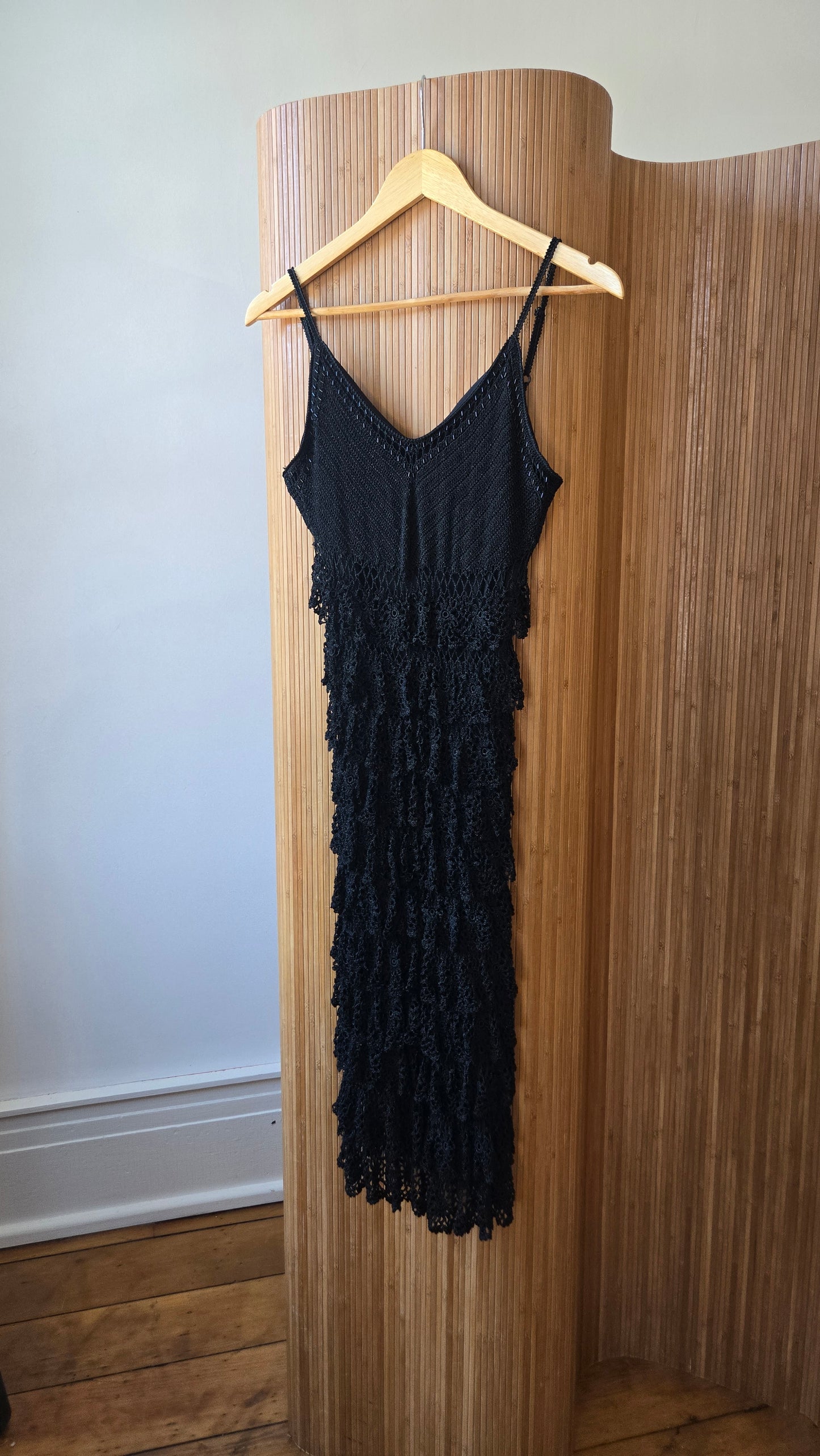 Etoile black tiered crochet dress