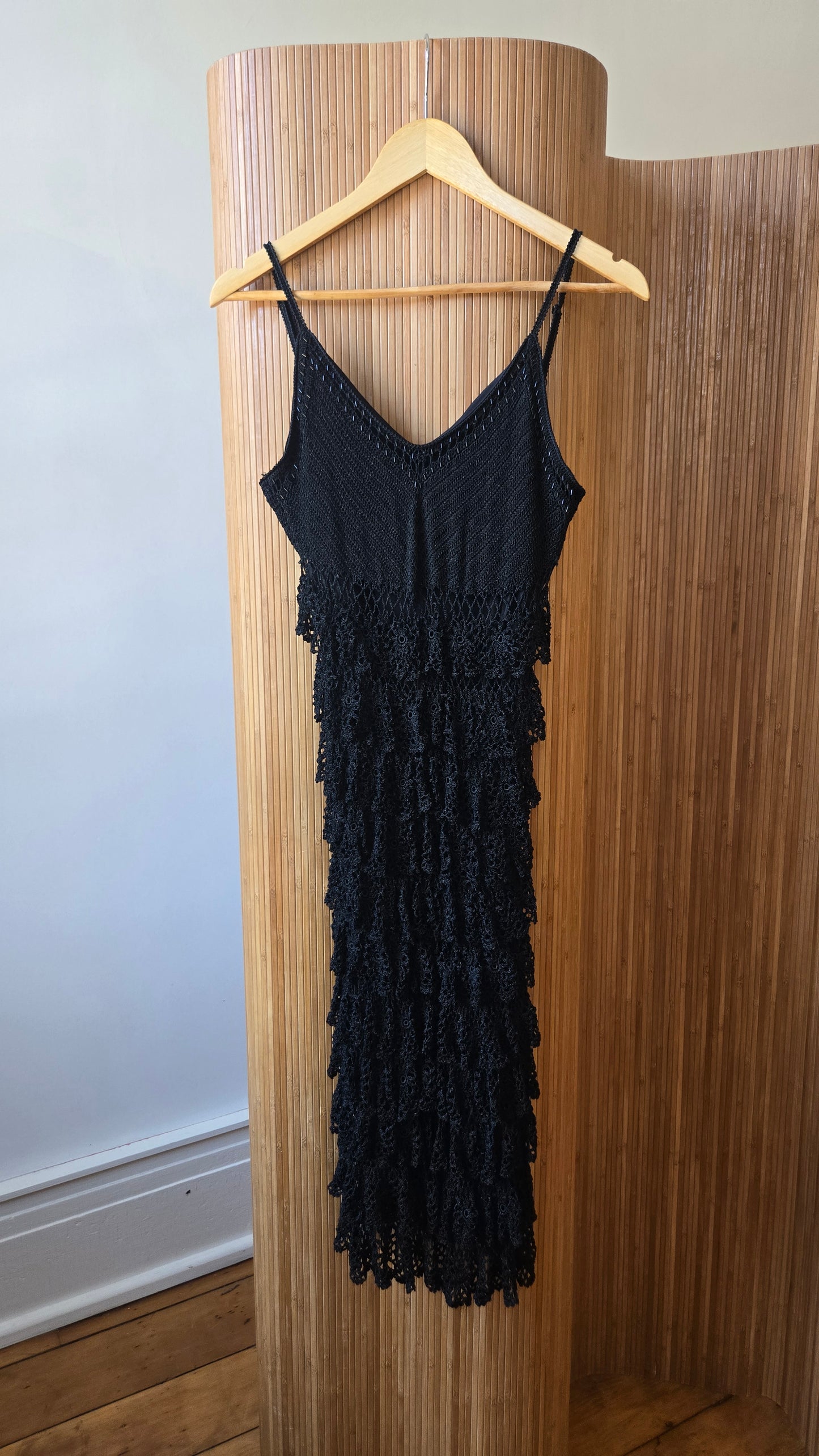 Etoile black tiered crochet dress