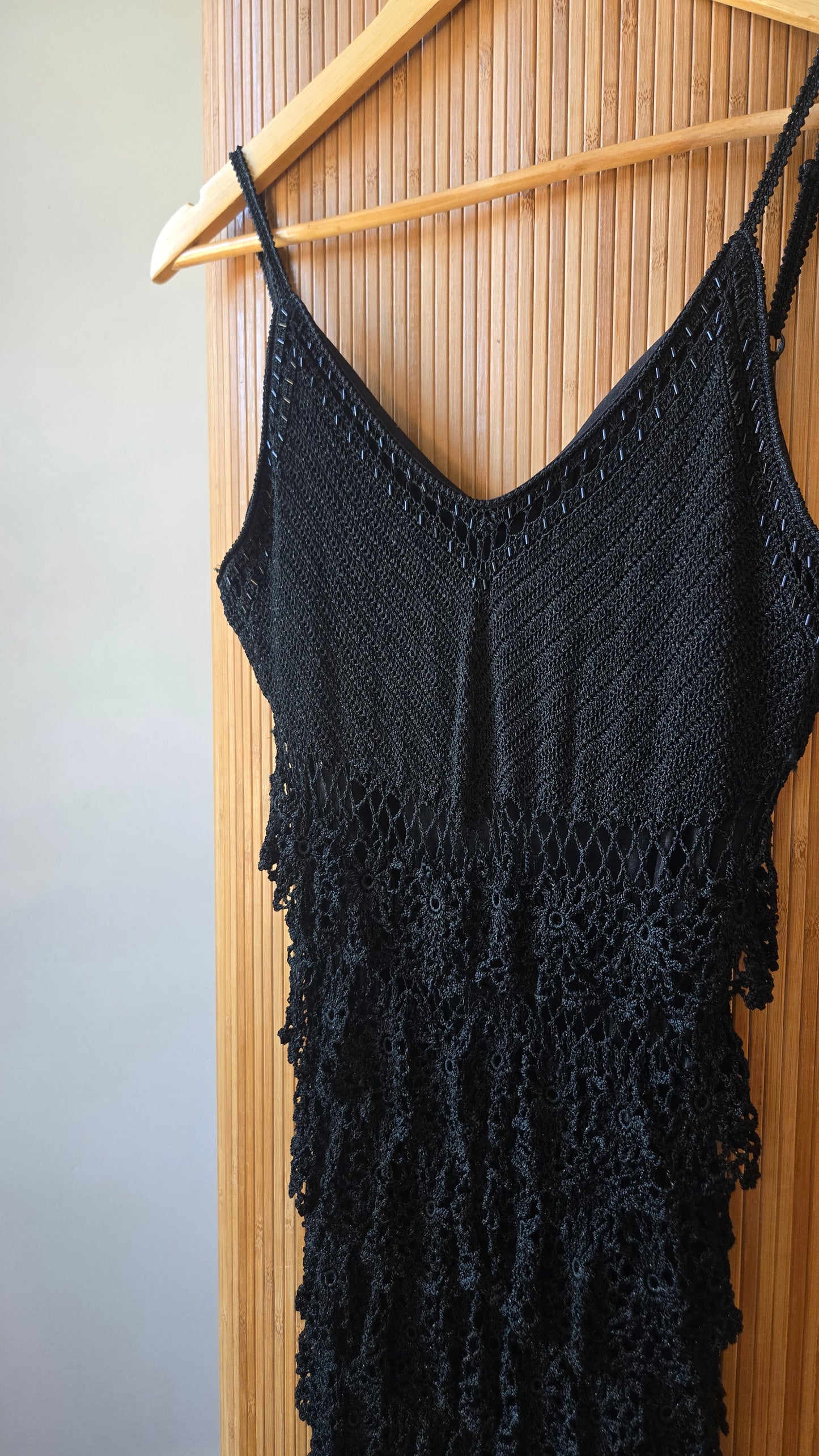 Etoile black tiered crochet dress