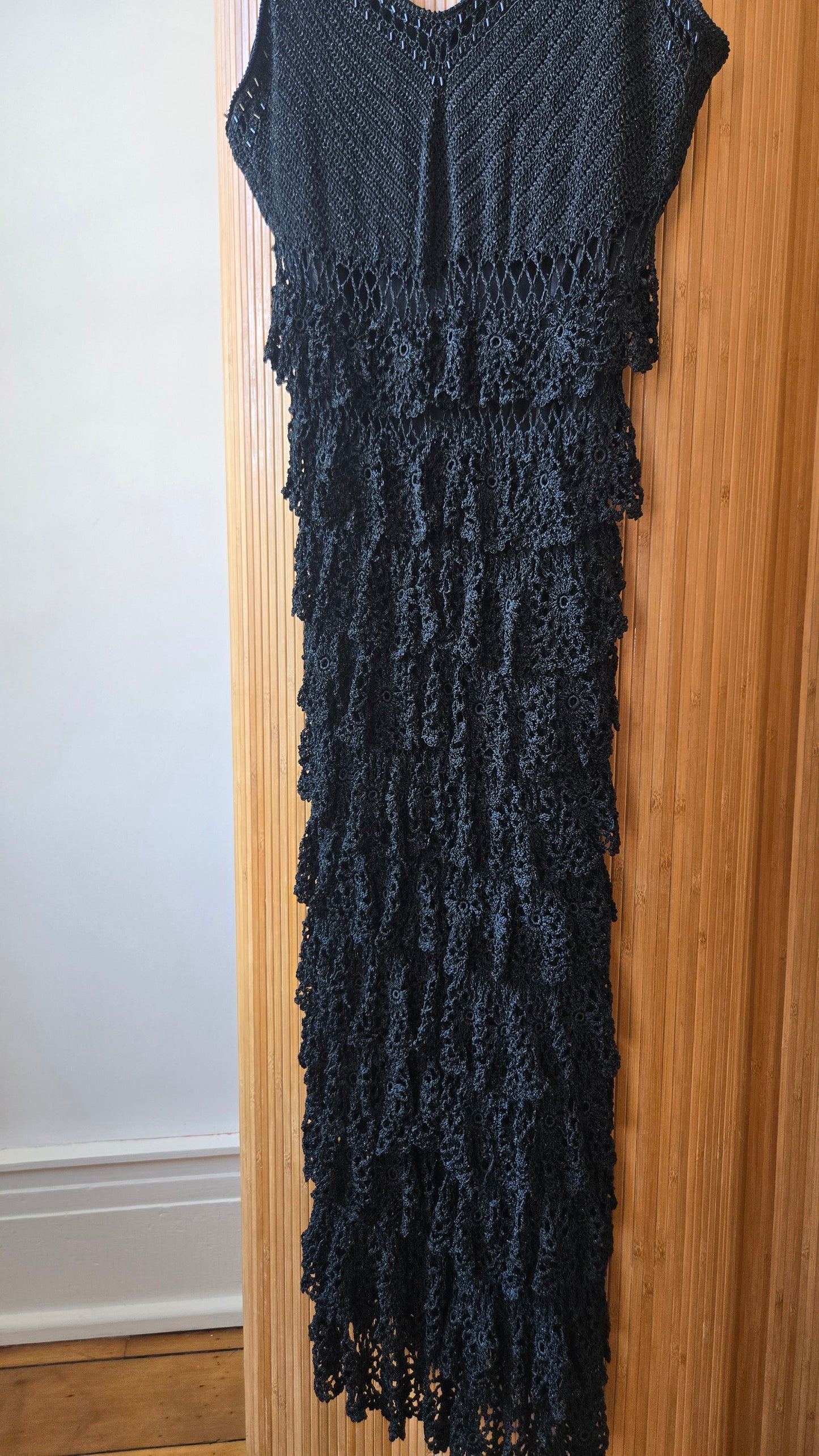 Etoile black tiered crochet dress