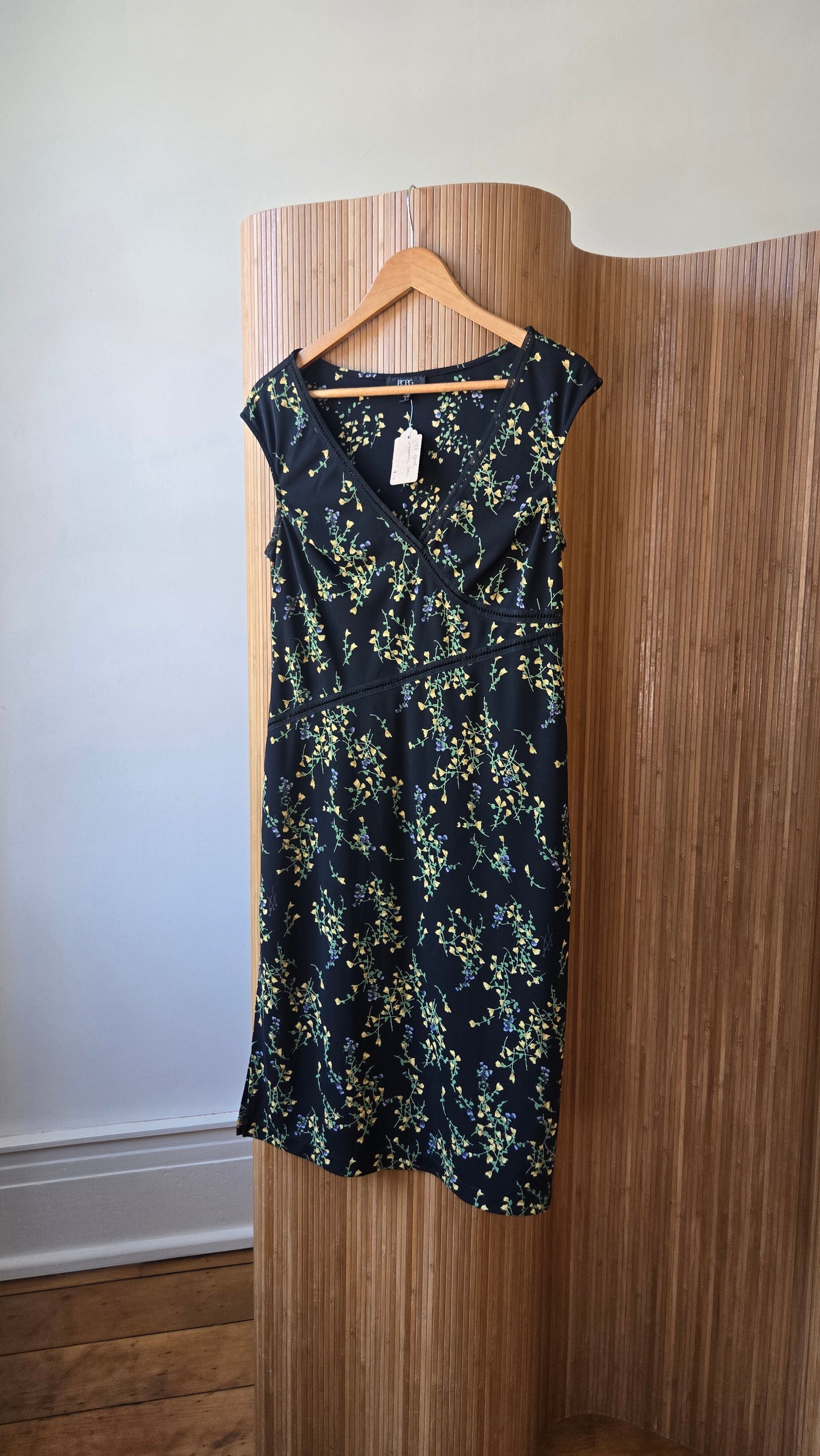 BCBG floral asymmetric cut-out trim dress