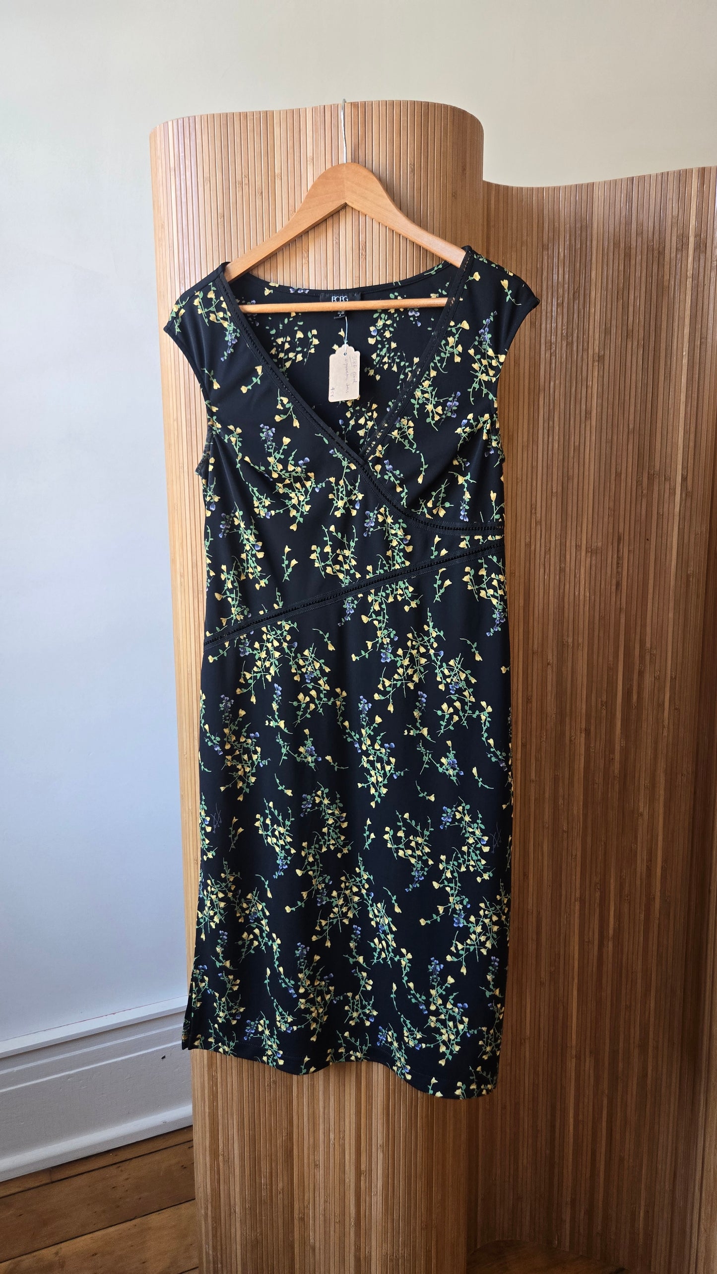 BCBG floral asymmetric cut-out trim dress