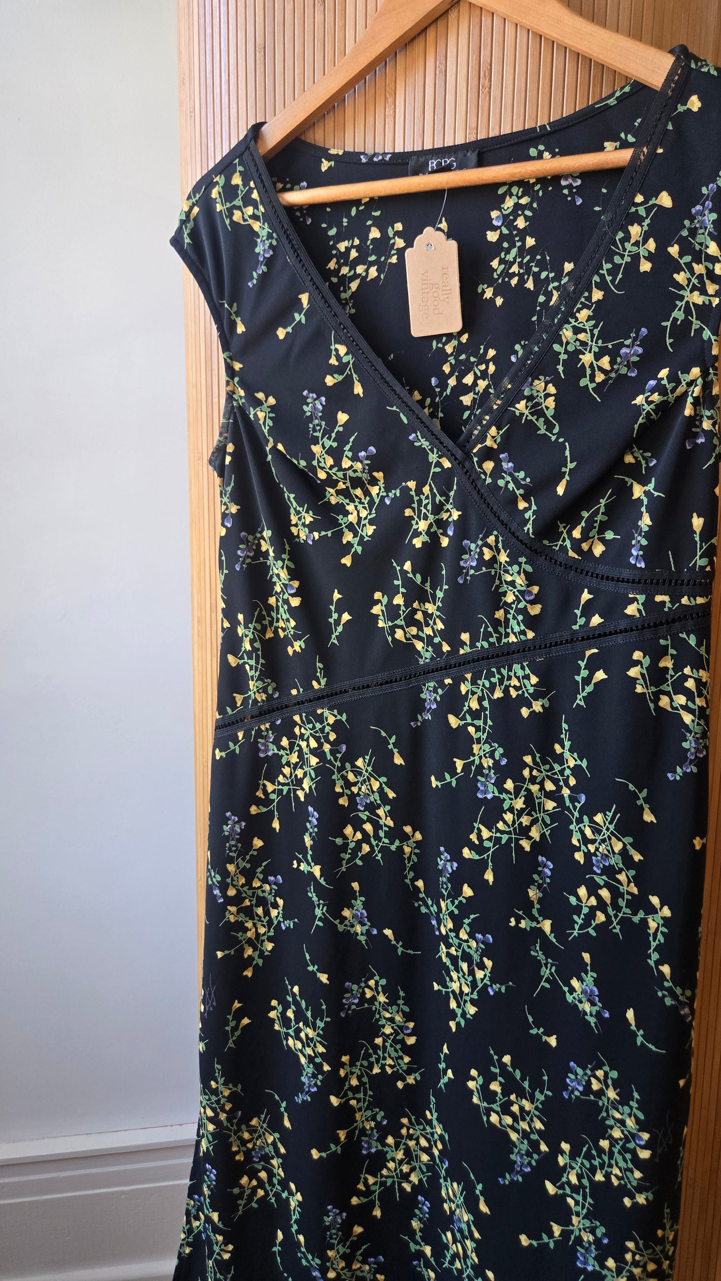 BCBG floral asymmetric cut-out trim dress